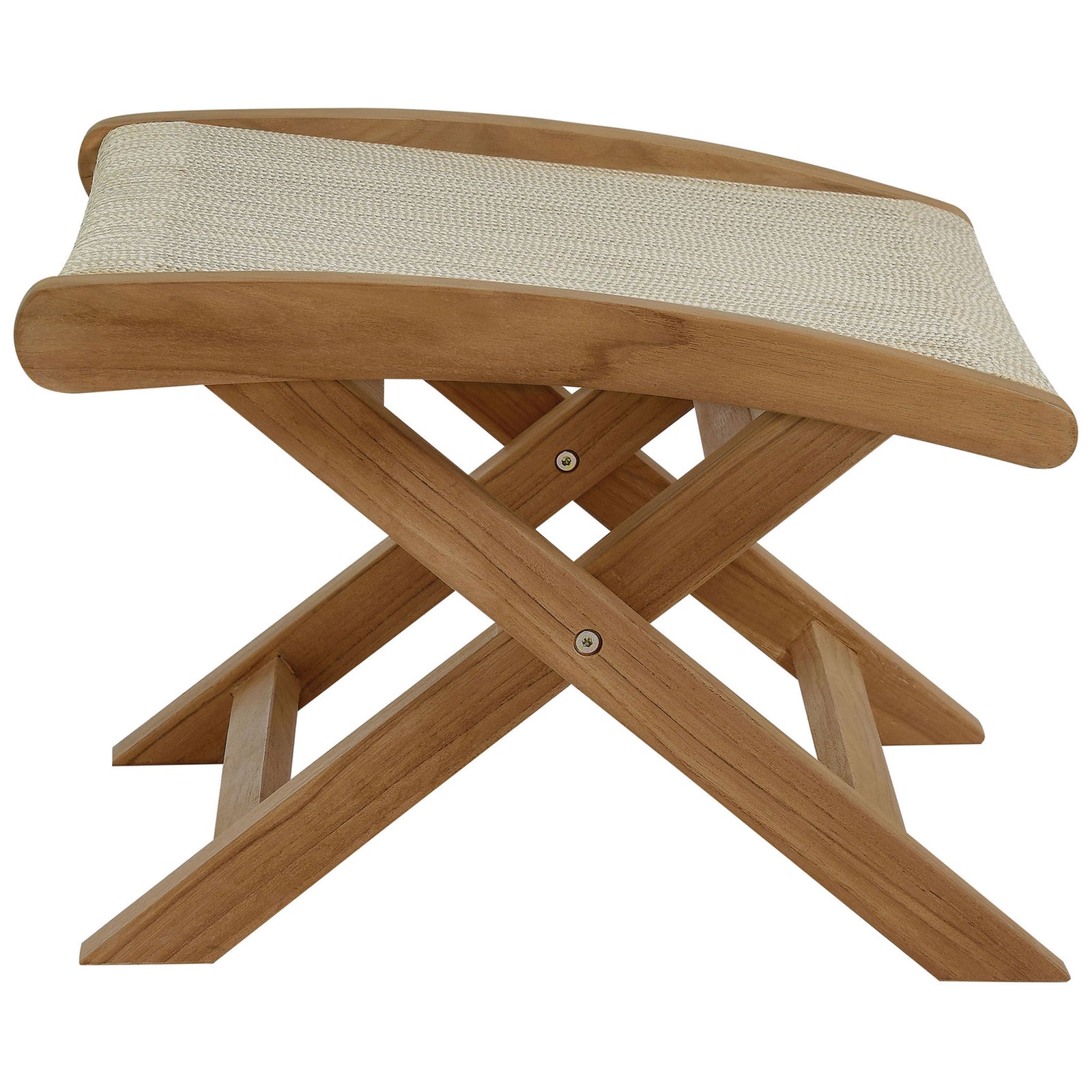 Low folding teak ottoman with light natural rope seat and clean, simple silhouette || EEI-6809-NAT-NAT || side_studio