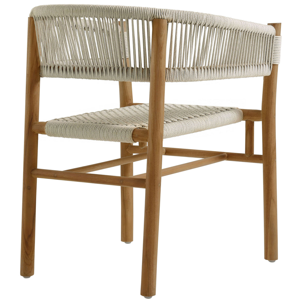 Curved natural rope backrest showcasing vertical lacing and sturdy teak support rails || EEI-6811-NAT-NAT || back_angle_studio