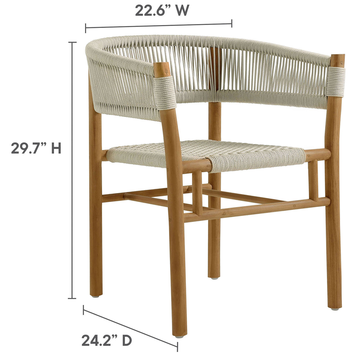 Dimension diagram showing height, width, and depth of the Vienna natural rope dining armchair || EEI-6811-NAT-NAT || dimension_studio