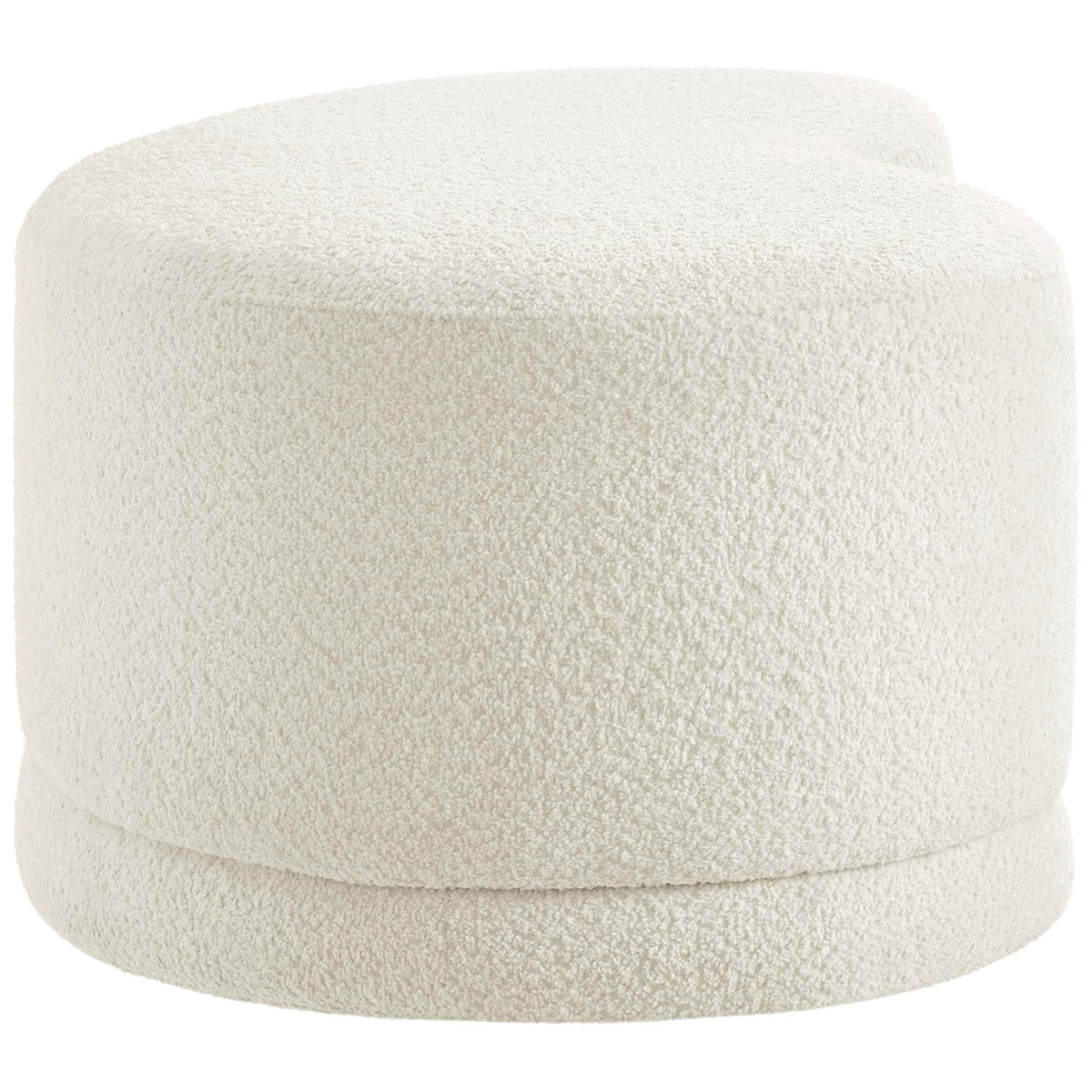 Rounded end profile highlights the ottoman bench's thick cushioning and richly textured cream fabric. || EEI-6816-CRE || side_studio
