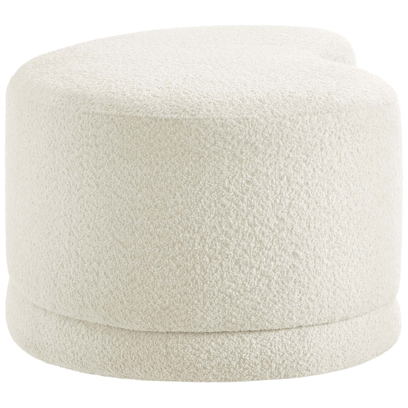 Rounded end profile highlights the ottoman bench's thick cushioning and richly textured cream fabric. || EEI-6816-CRE || side_studio