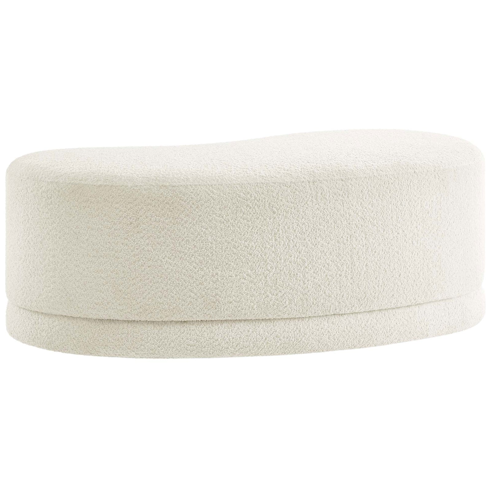 Cream upholstered ottoman bench curves gracefully to create a modern, cloudlike focal point. || EEI-6816-CRE || back_studio