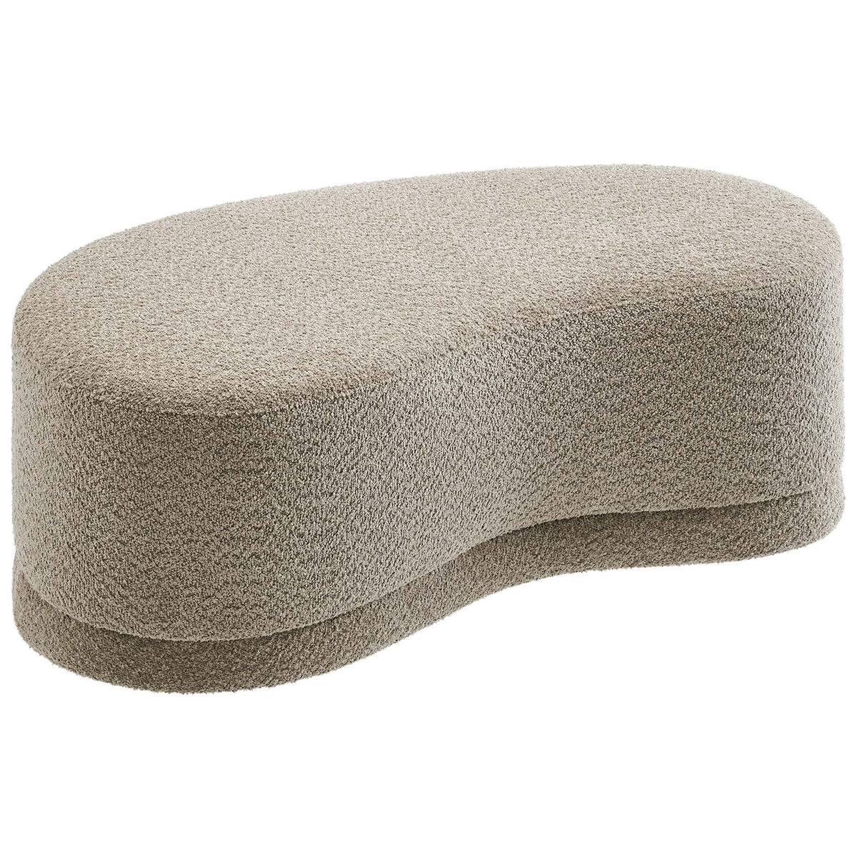 Flowing curved Nimbus ottoman bench in oat chenille offering a generous surface for seating or trays || EEI-6816-OAT || front_angle_studio