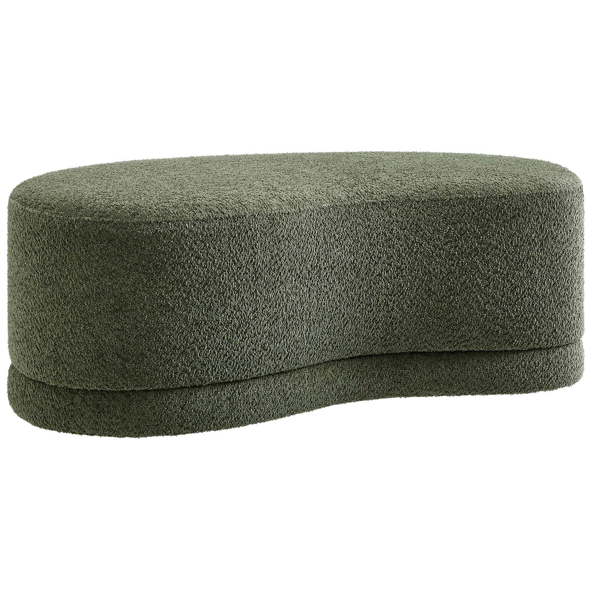 Sage green chenille ottoman bench with organic kidney-shaped silhouette and smooth, low-profile design. || EEI-6816-SGE || front_angle_studio