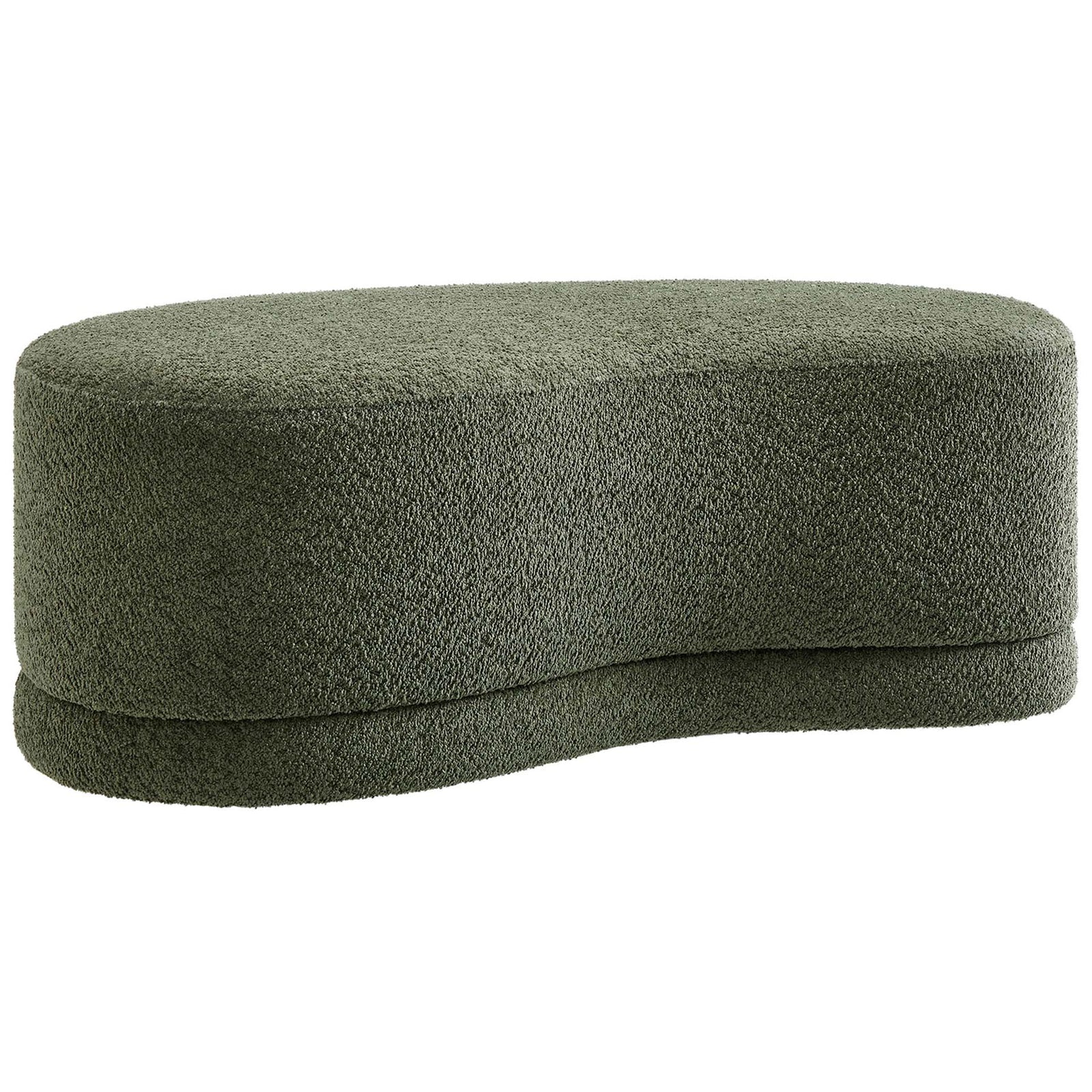 Sage green chenille ottoman bench with organic kidney-shaped silhouette and smooth, low-profile design. || EEI-6816-SGE || front_angle_studio