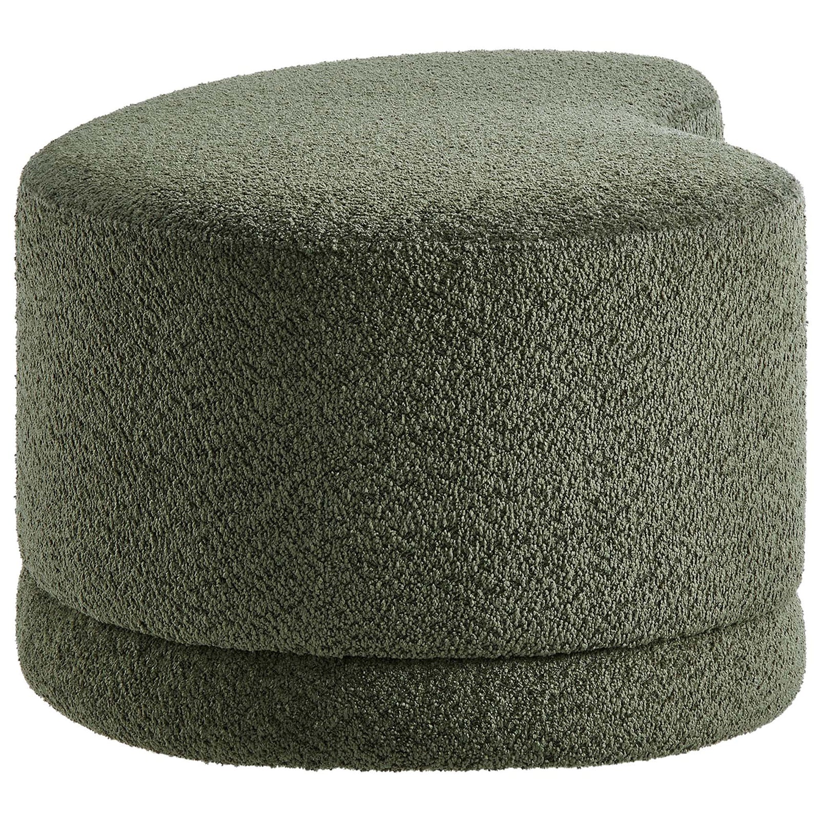 Sage chenille ottoman bench with a compact rounded end and gently curved sides for a modern look. || EEI-6816-SGE || side_studio