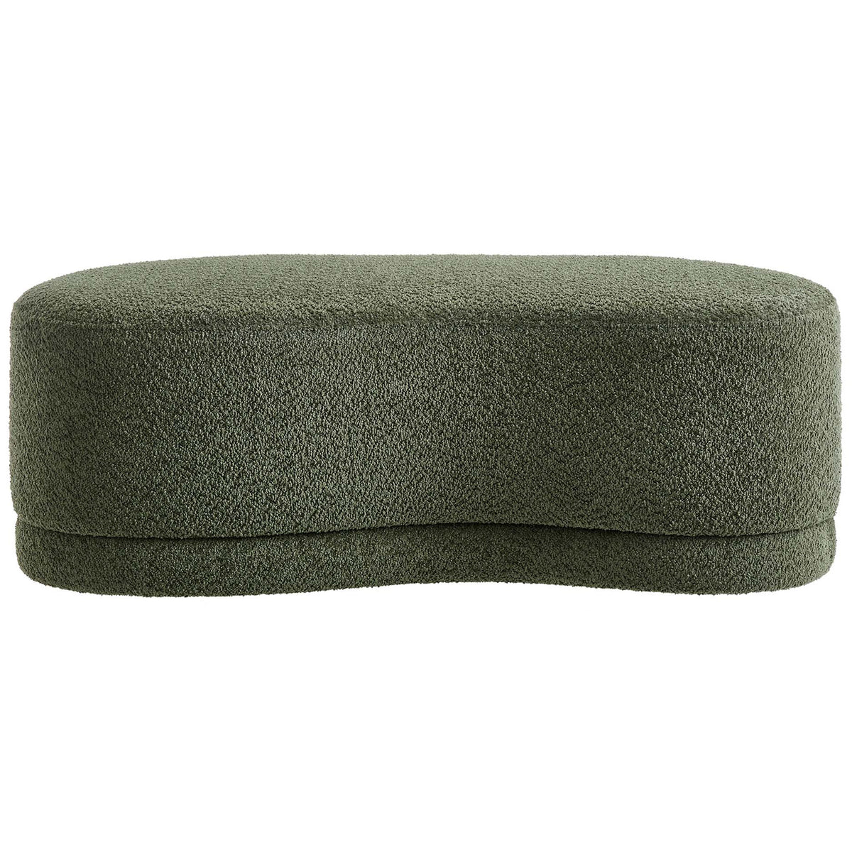 Sage green Nimbus ottoman bench with plush foam cushioning and boucle-textured chenille fabric. || EEI-6816-SGE || front_studio