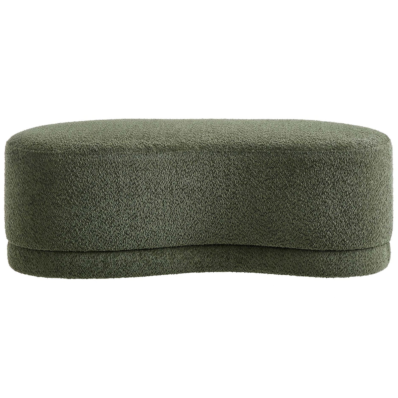 Sage green Nimbus ottoman bench with plush foam cushioning and boucle-textured chenille fabric. || EEI-6816-SGE || front_studio