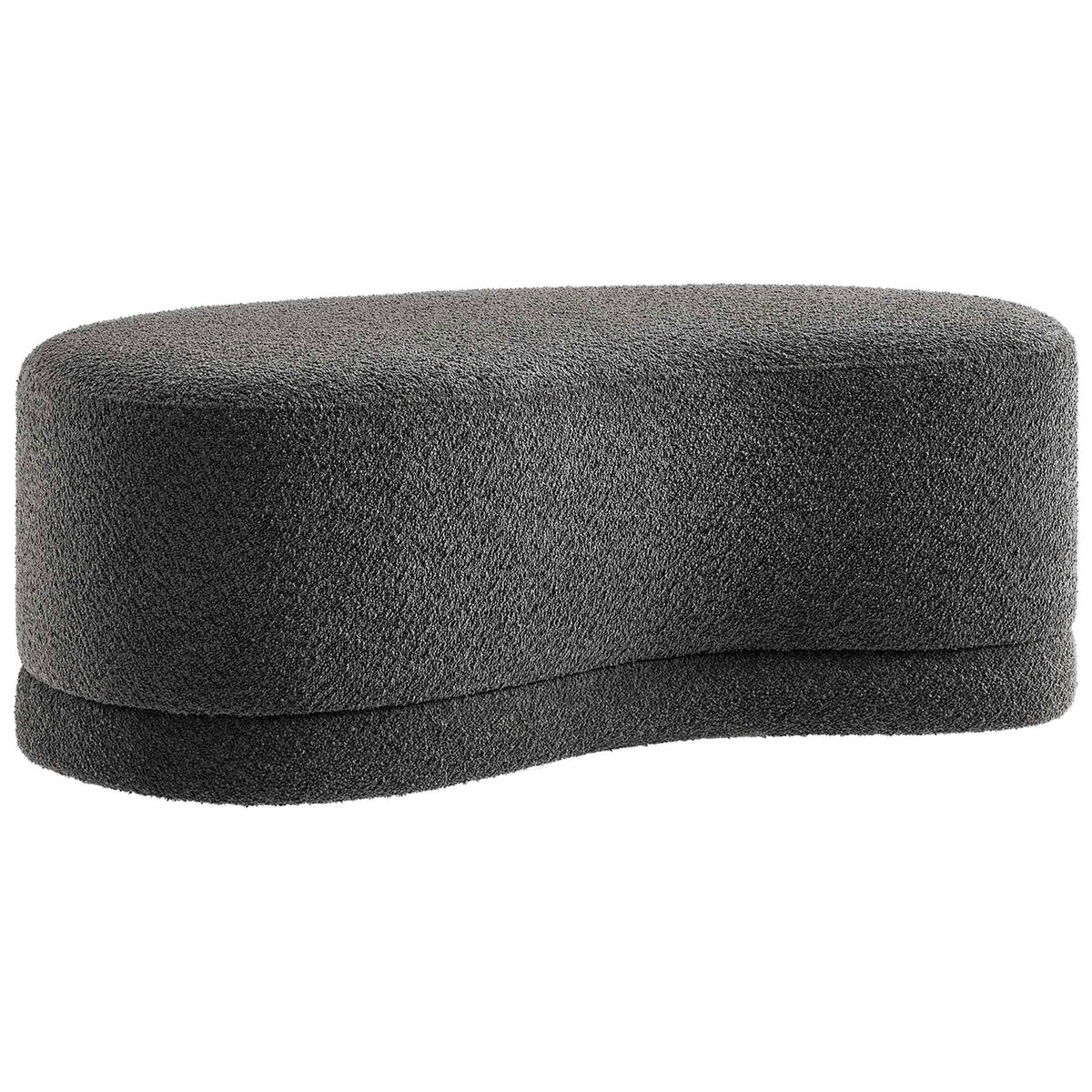 Curved Nimbus ottoman bench in dark gray chenille with plush cushioning and sculpted silhouette. || EEI-6816-SLA || front_angle_studio