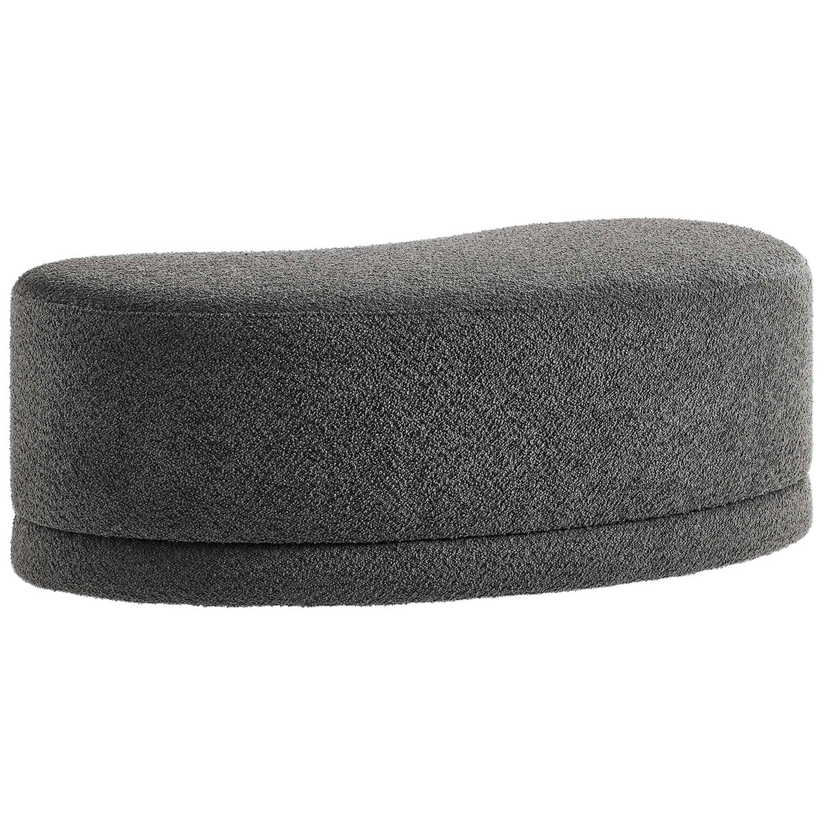 Dark gray chenille ottoman bench showing continuous wraparound upholstery and softly curved silhouette. || EEI-6816-SLA || back_studio
