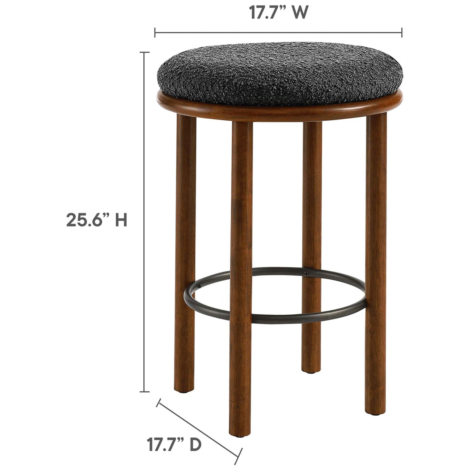 Compact counter stool sized for kitchens, featuring a soft round seat and supportive foot ring || EEI-6818-WAL-CHA || dimension_studio