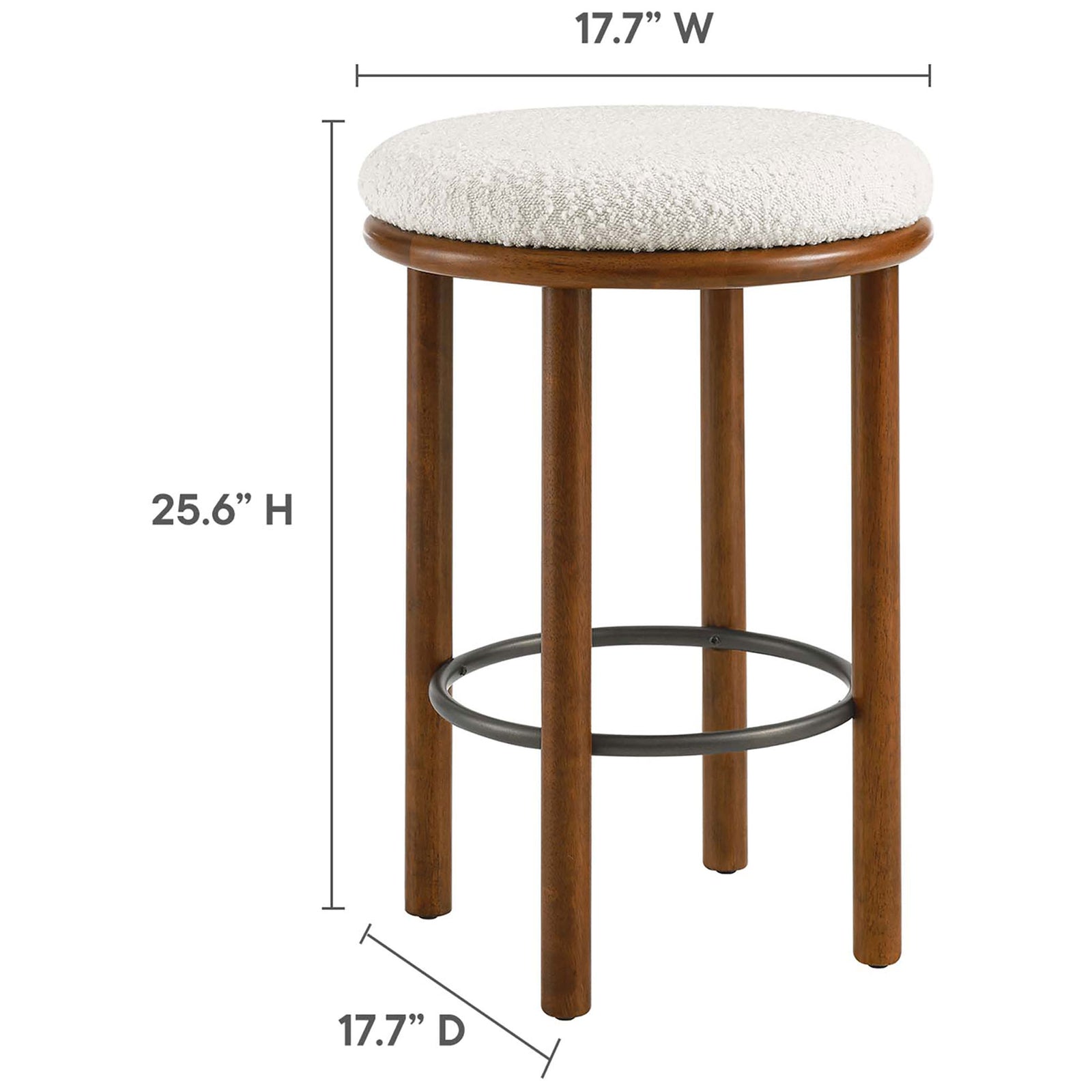 Compact counter stool sized for kitchen islands with a comfortable padded round seat || EEI-6818-WAL-IVO || dimension_studio