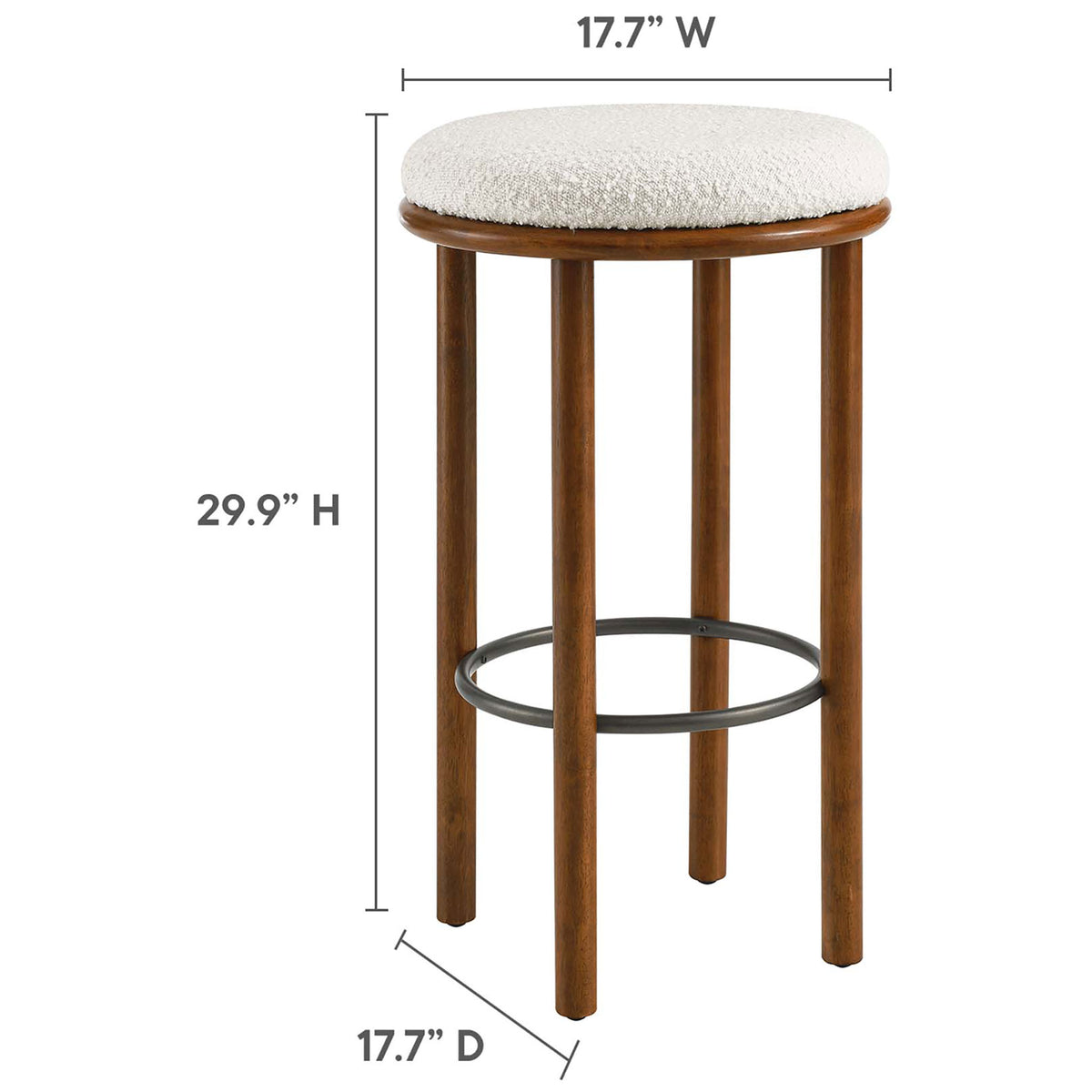 Bar-height stool sized to fit most counters with a padded, supportive round seat || EEI-6819-WAL-IVO || dimension_studio