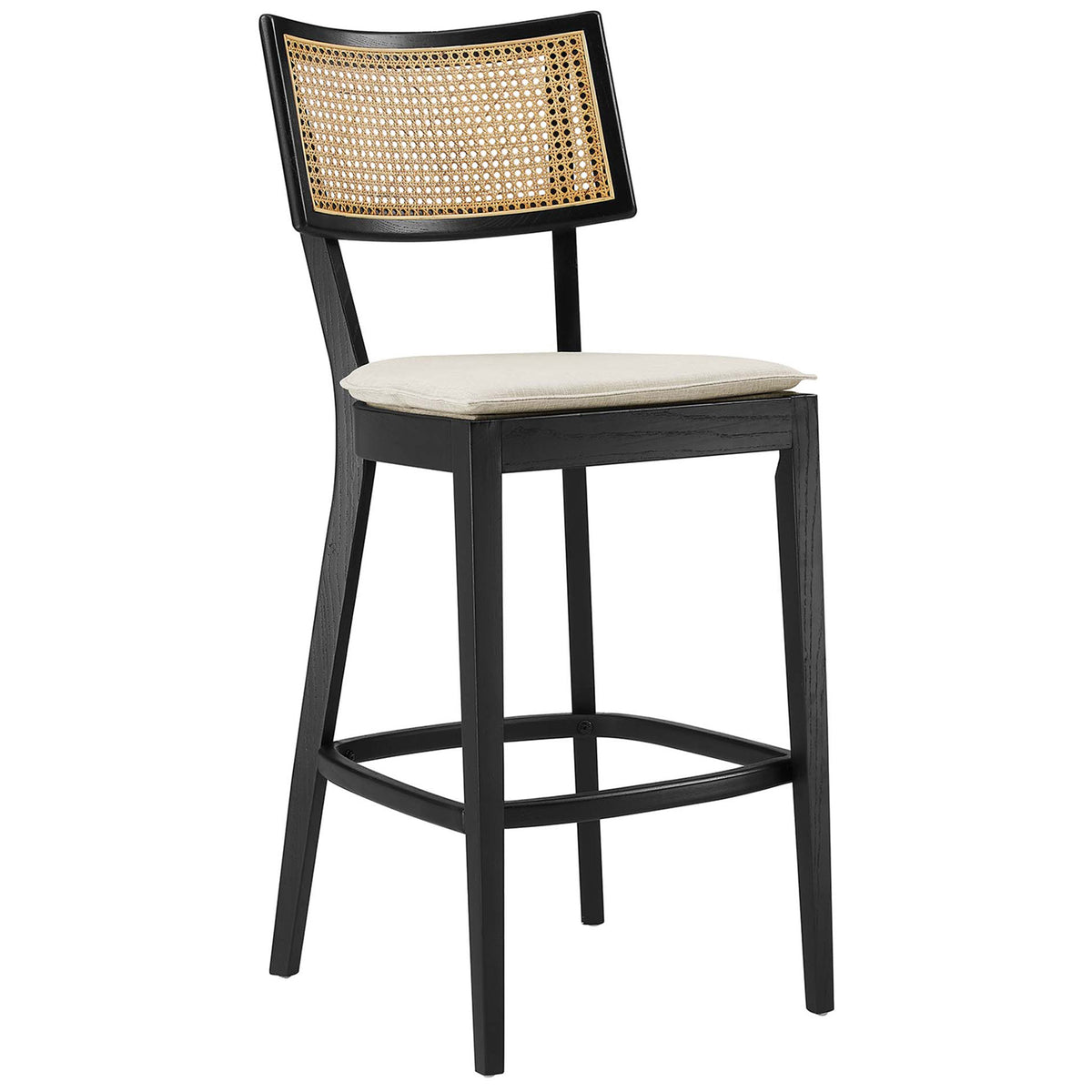 Graceful curves and cane detail soften the strong, modern black frame || EEI-6820-BLK-BEI || front_angle_studio