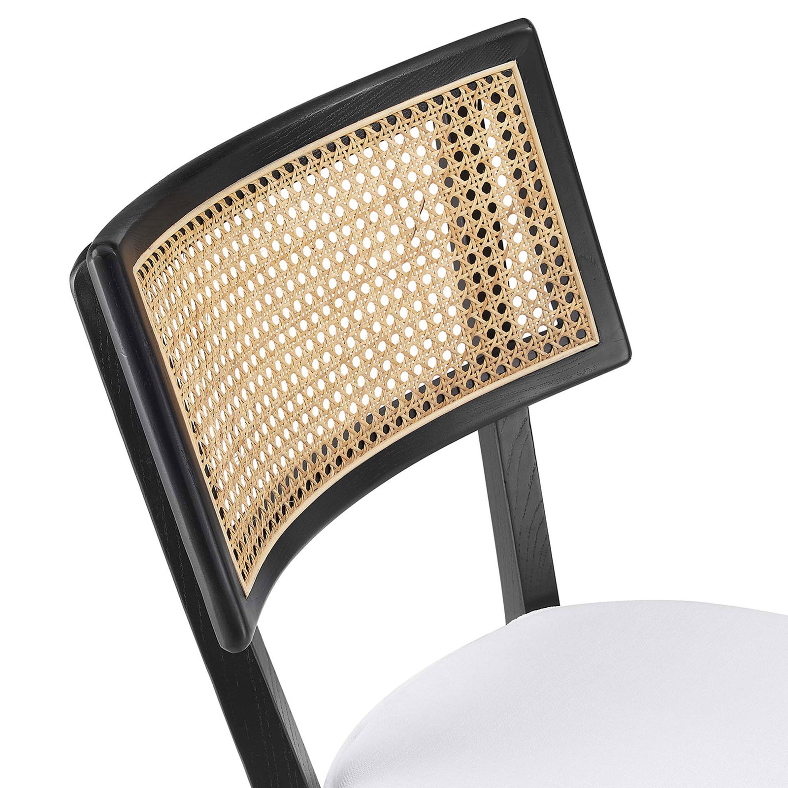 Rattan weave and fabric cushion detail for elevated comfort || EEI-6820-BLK-WHI || detail_studio