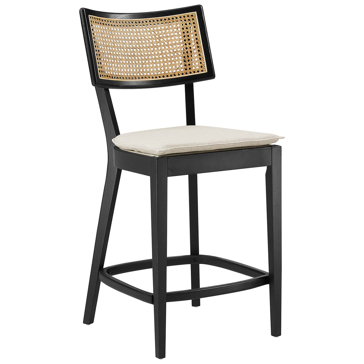 Curved rattan backrest meets a crisp black frame with a soft, removable beige seat || EEI-6821-BLK-BEI || front_angle_studio