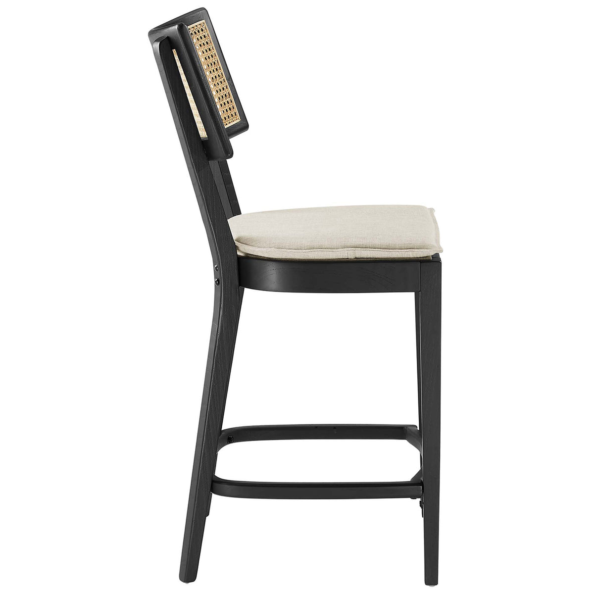 Slim profile shows the contoured seat, curved back, and supportive footrest || EEI-6821-BLK-BEI || side_studio