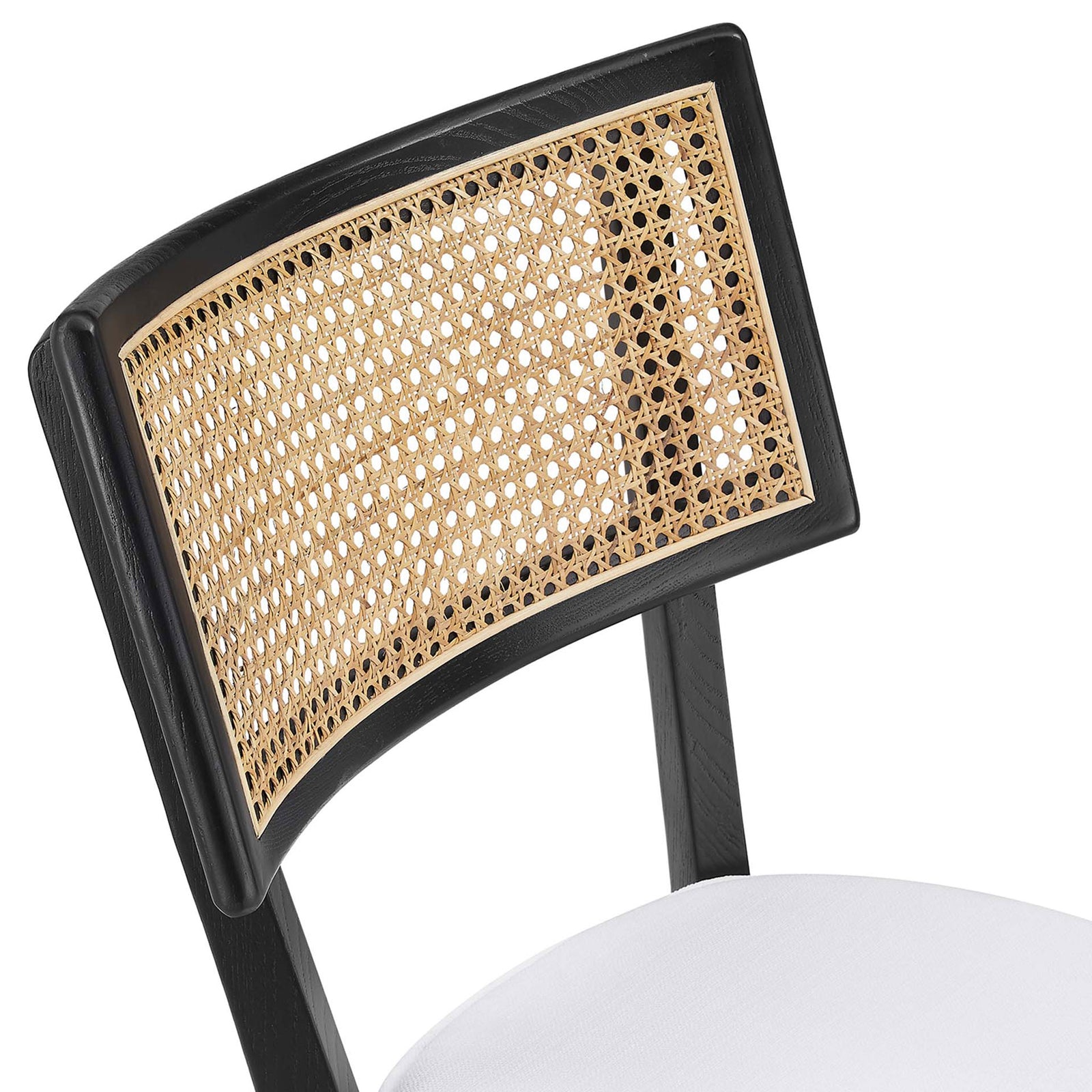 Close look at the woven rattan back and smooth wood grain finish || EEI-6821-BLK-WHI || detail_studio