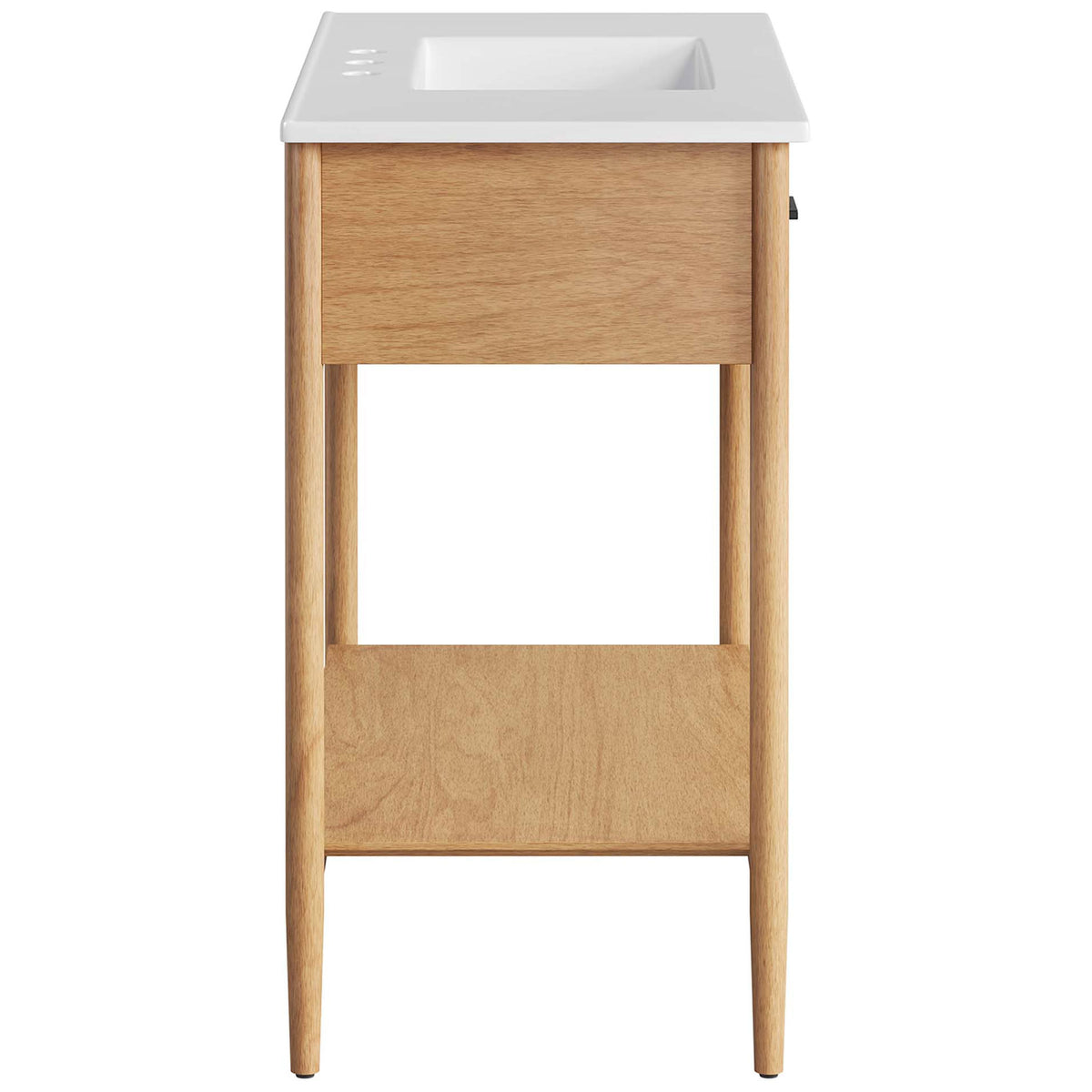 Streamlined silhouette with tapered legs and slim depth for space-saving style. || EEI-6822-NAT-WHI || side_studio