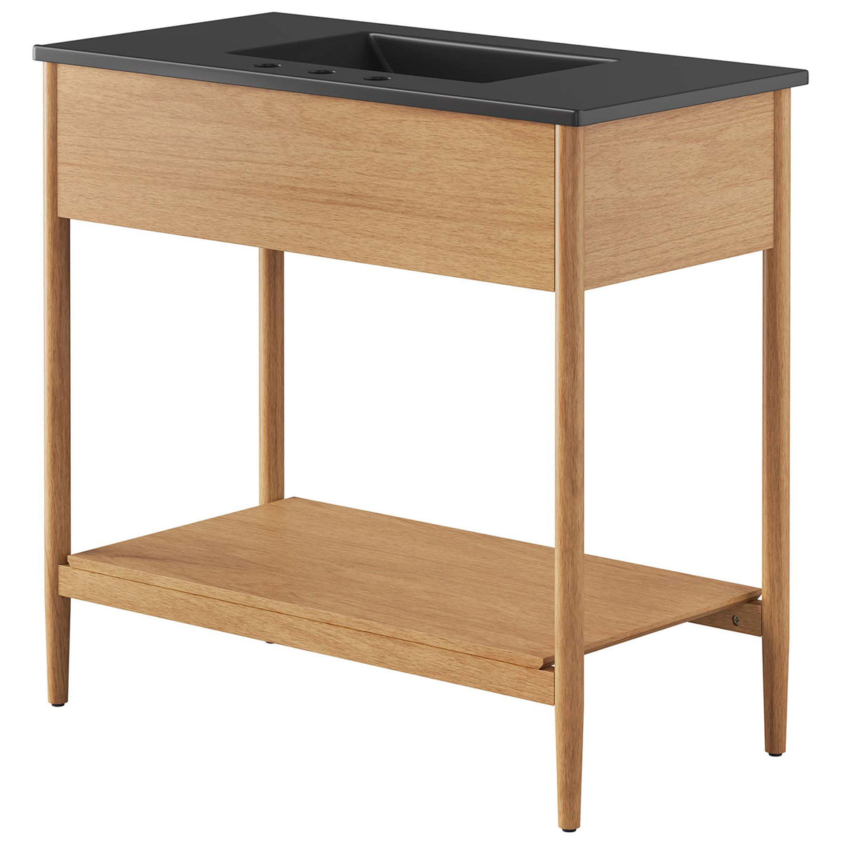 Rear and side views show smooth wood grain veneer and solid construction || EEI-6823-NAT-BLK || back_angle_studio
