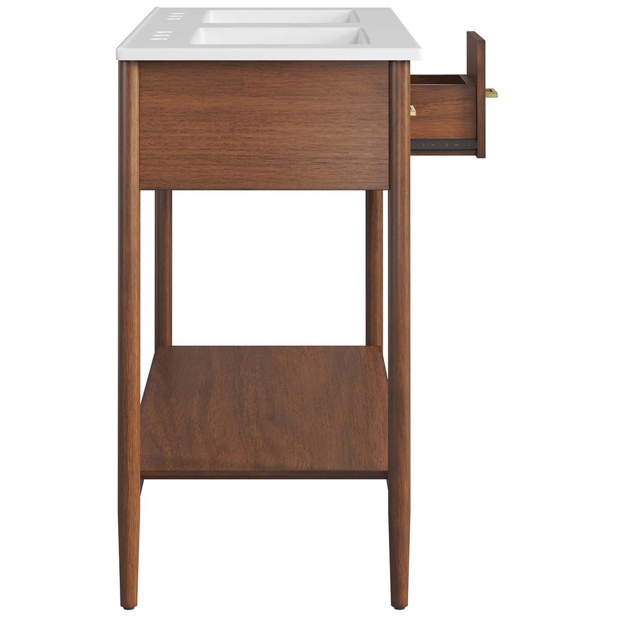 Functional drawer and spacious open shelf add easy-access storage || EEI-6826-WAL-WHI || side_open_studio