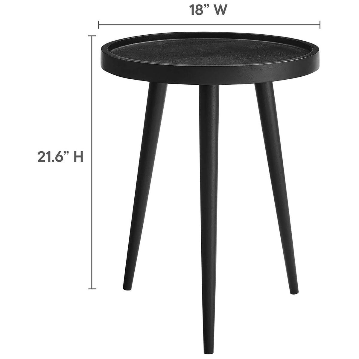 Black round side table with clearly marked height and width for compact small-space styling || EEI-6830-BLK || dimension_studio