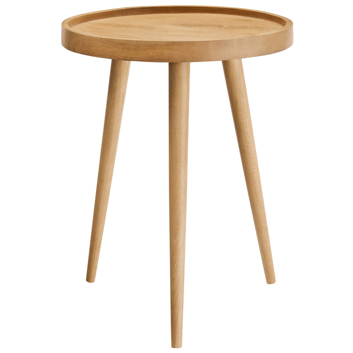 Natural mango wood side table with raised tray rim and slender tapered legs || EEI-6830-NAT || front_studio