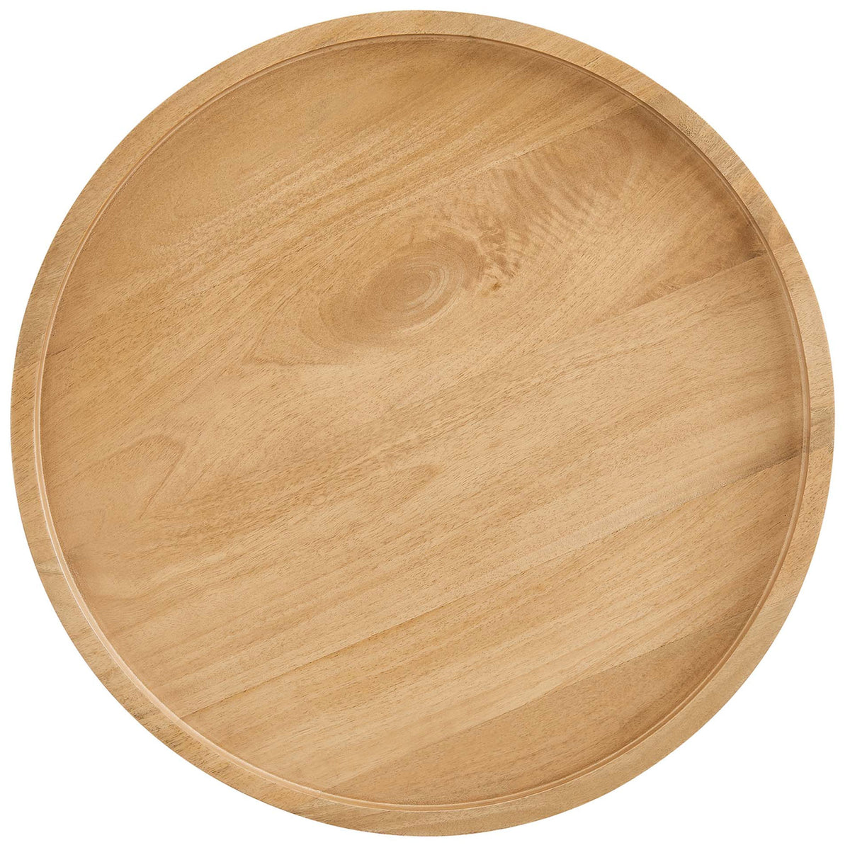 Top view of the natural mango wood tray surface showcasing the circular form and subtle grain || EEI-6830-NAT || top_studio