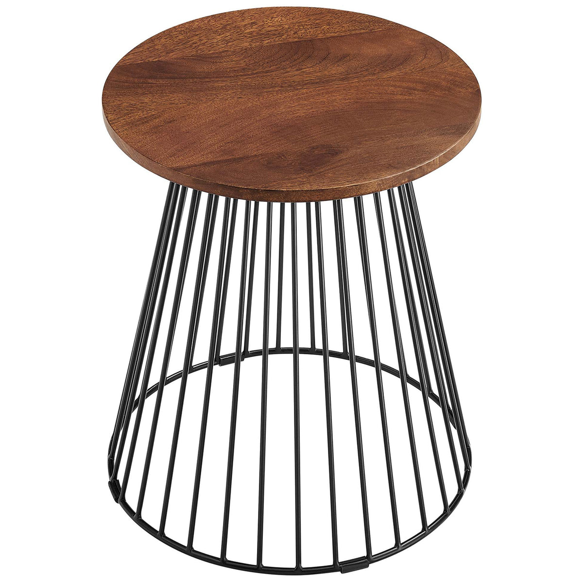 Walnut round end table with solid mango wood top and flared metal base for modern living rooms || EEI-6831-WAL || front_angle_studio