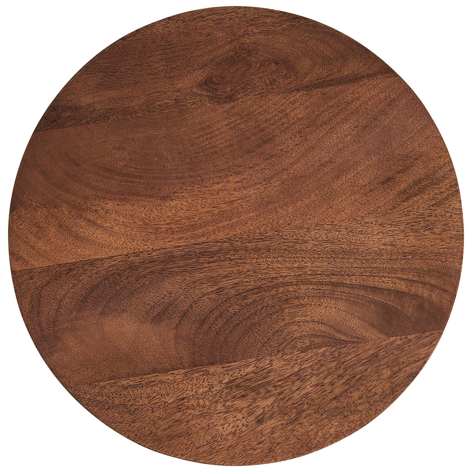 Smooth round walnut tabletop showcasing rich mango wood grain and natural tonal variation || EEI-6831-WAL || top_studio
