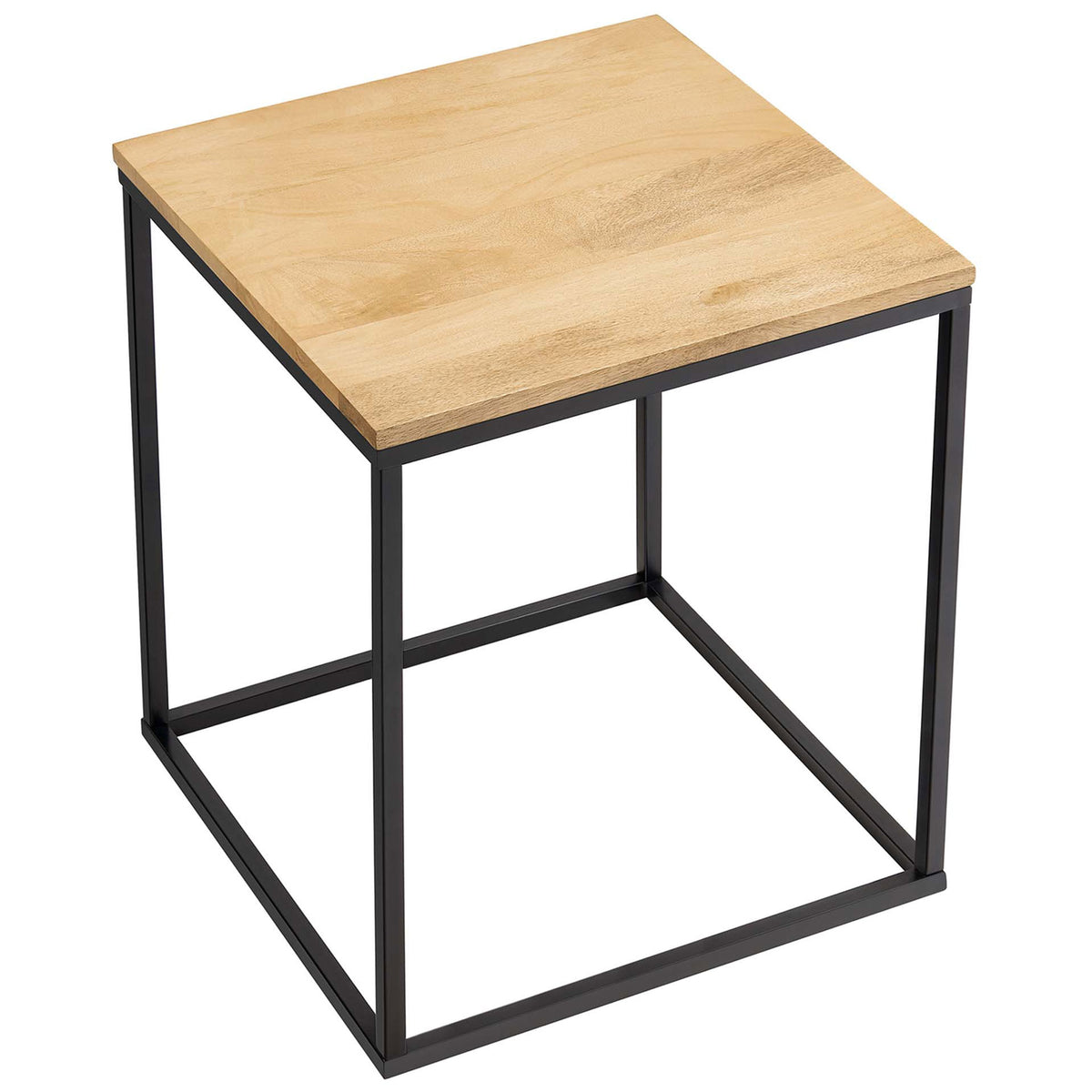 Smooth mango wood tabletop showcases natural oak grain atop a minimalist metal base || EEI-6833-OAK || top_angle_studio