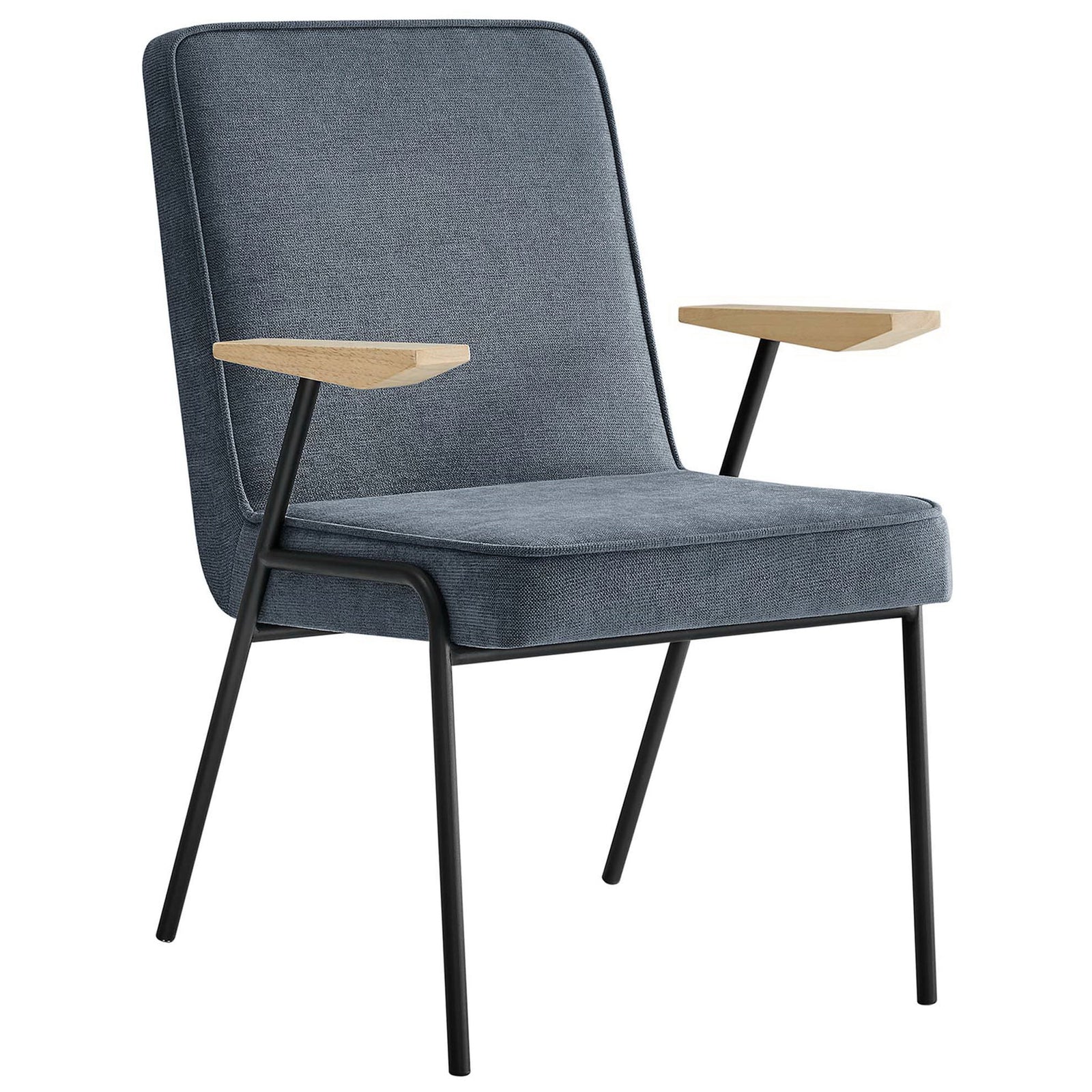 Modern Laguna armchair showcasing relaxed recline, tailored upholstery, and sleek powder-coated legs || EEI-6835-LAG || front_angle_studio