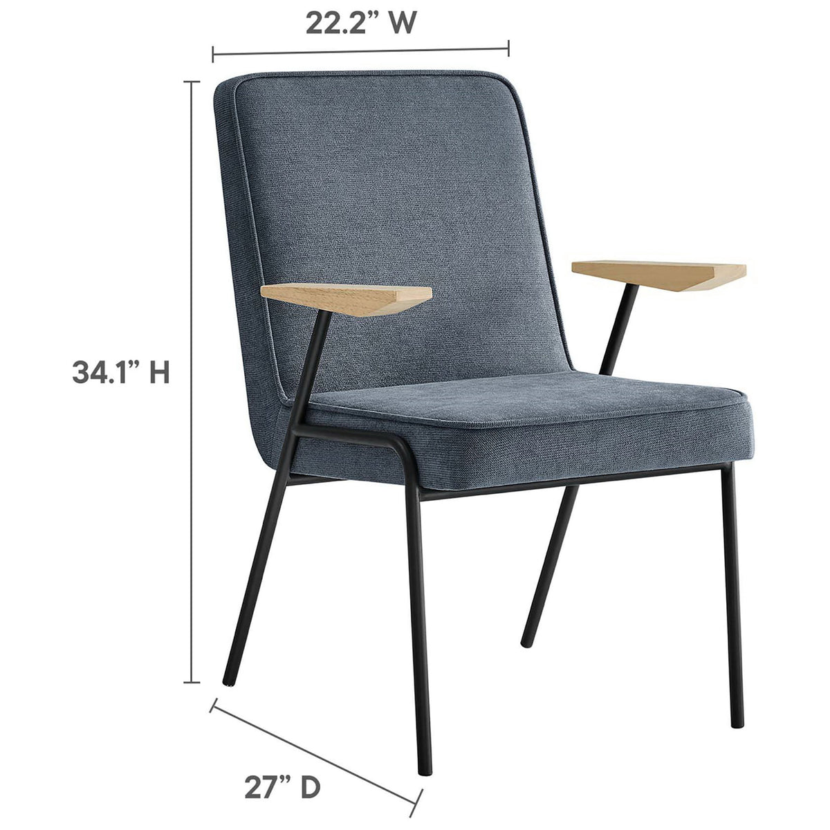 Laguna dining armchair with overall width, depth, and height dimensions labeled for easy planning || EEI-6835-LAG || dimension_studio