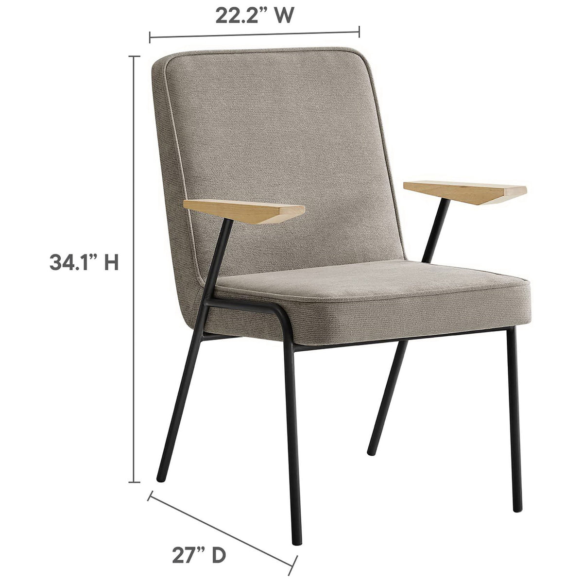 Vista sand dining chair with spacious seat and back, shown with overall height, width, and depth dimensions || EEI-6835-SAN || dimension_studio