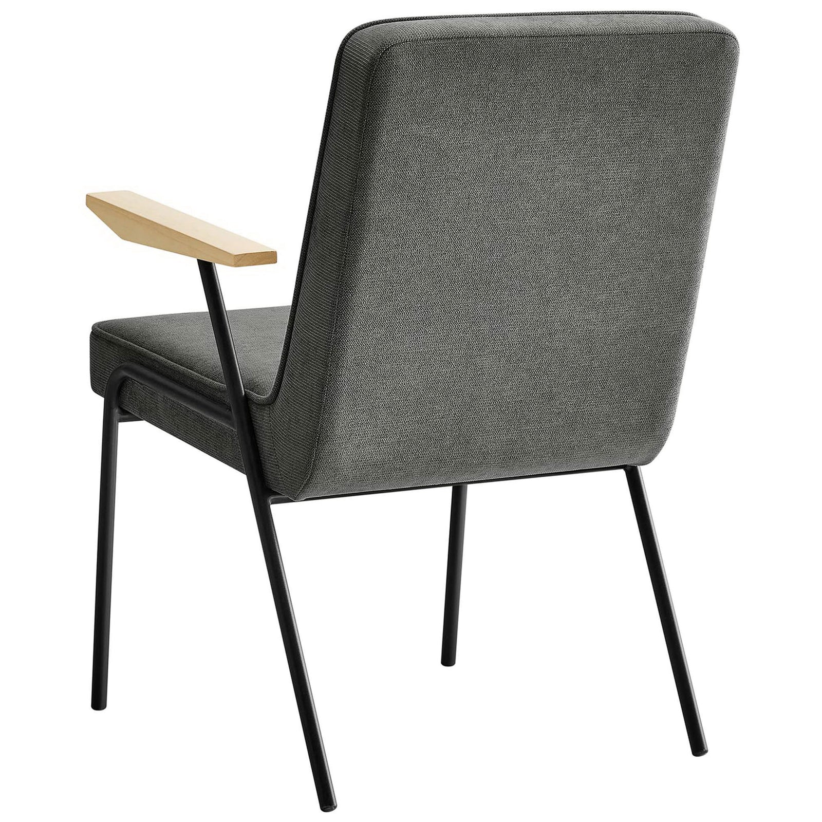 Slate fabric armchair with clean tailored back and slender black legs for a modern look. || EEI-6835-SLA || back_studio