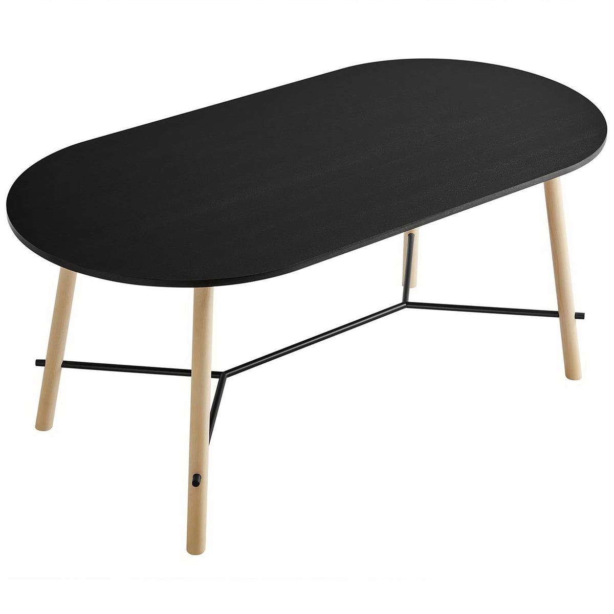 Spacious black wood-grain tabletop with softly rounded oval shape and smooth, easy-to-clean surface || EEI-6836-BLK-OAK || top_angle_studio