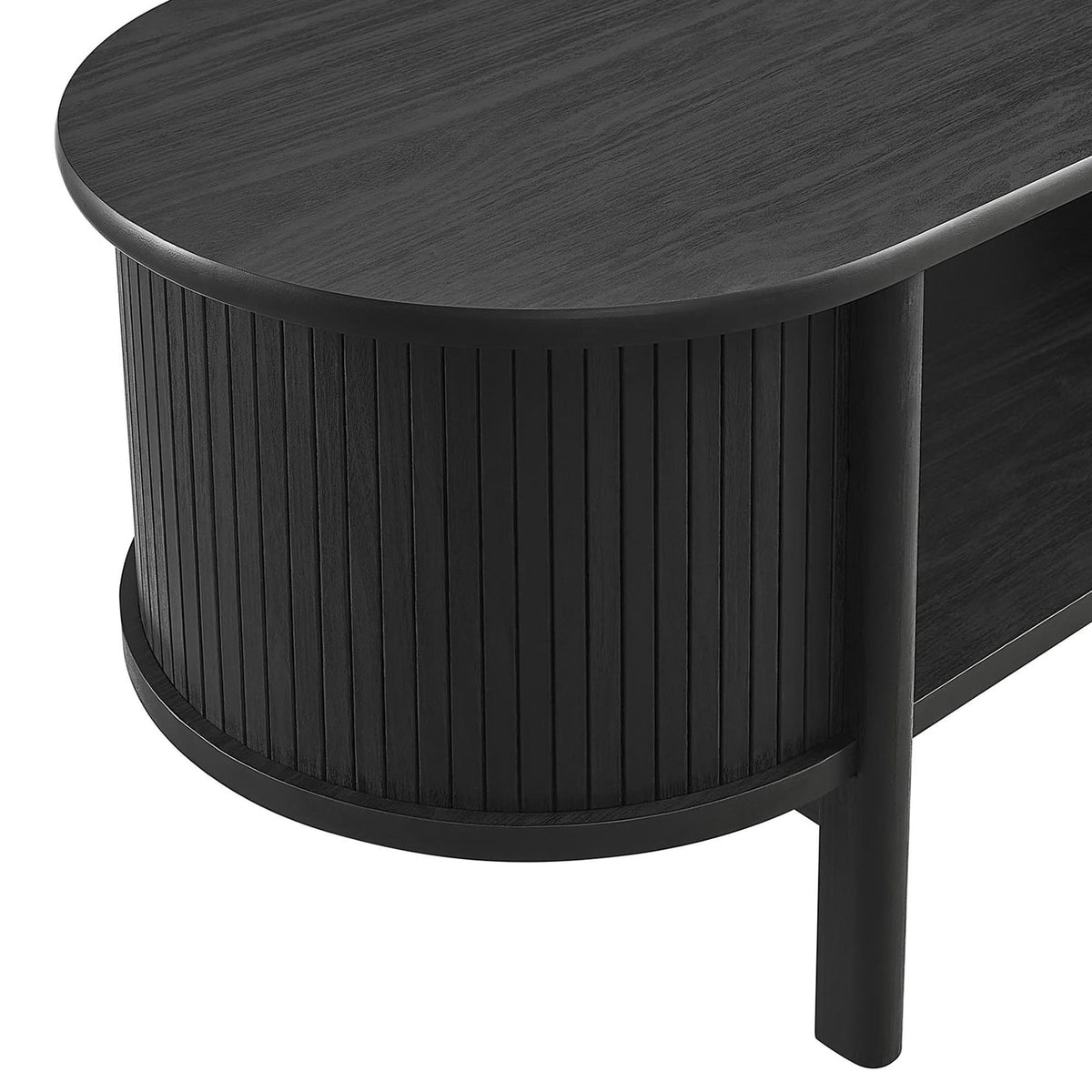 Beveled oval top shows subtle wood grain and softly rounded edges for a polished look. || EEI-6837-BLK || detail_studio