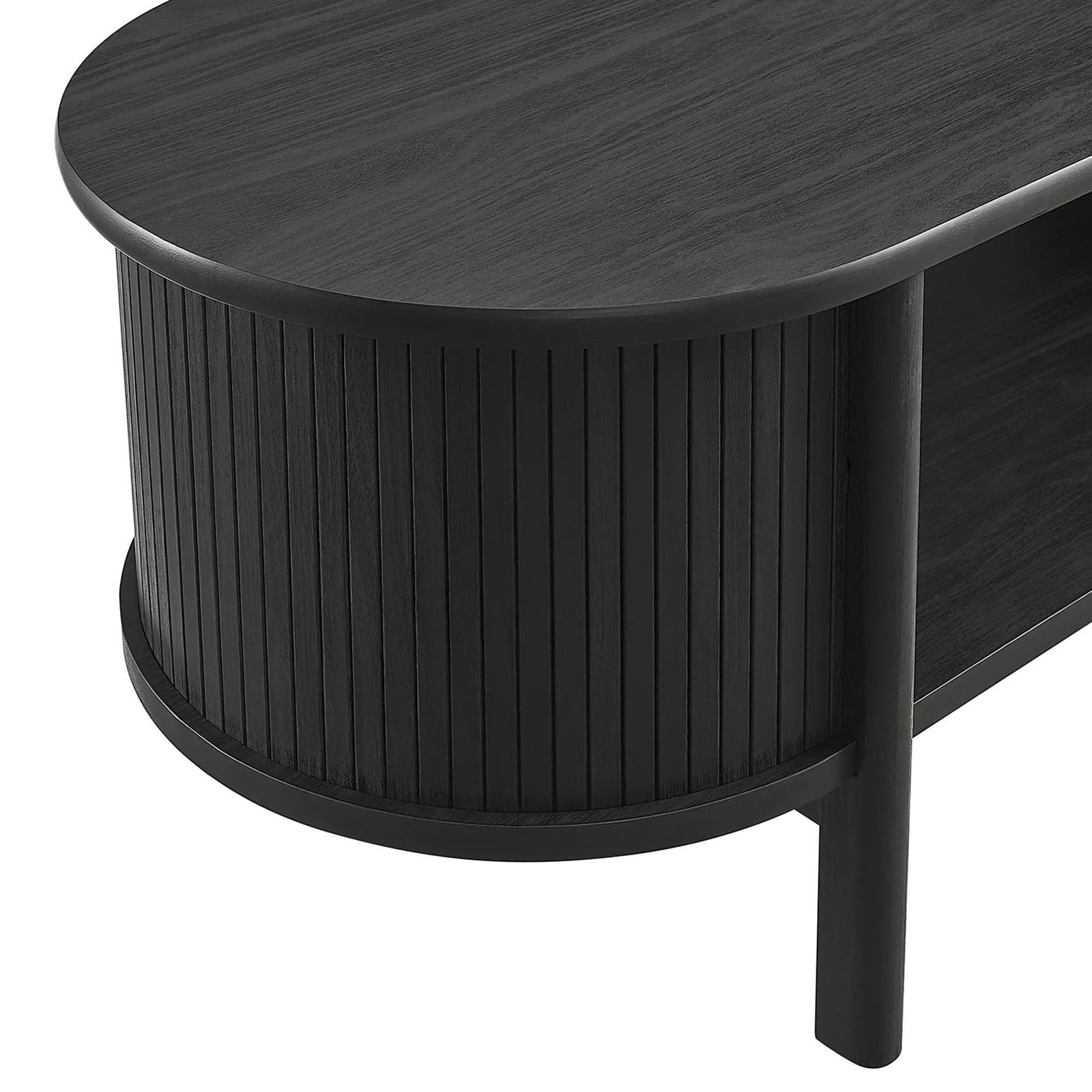 Beveled oval top shows subtle wood grain and softly rounded edges for a polished look. || EEI-6837-BLK || detail_studio