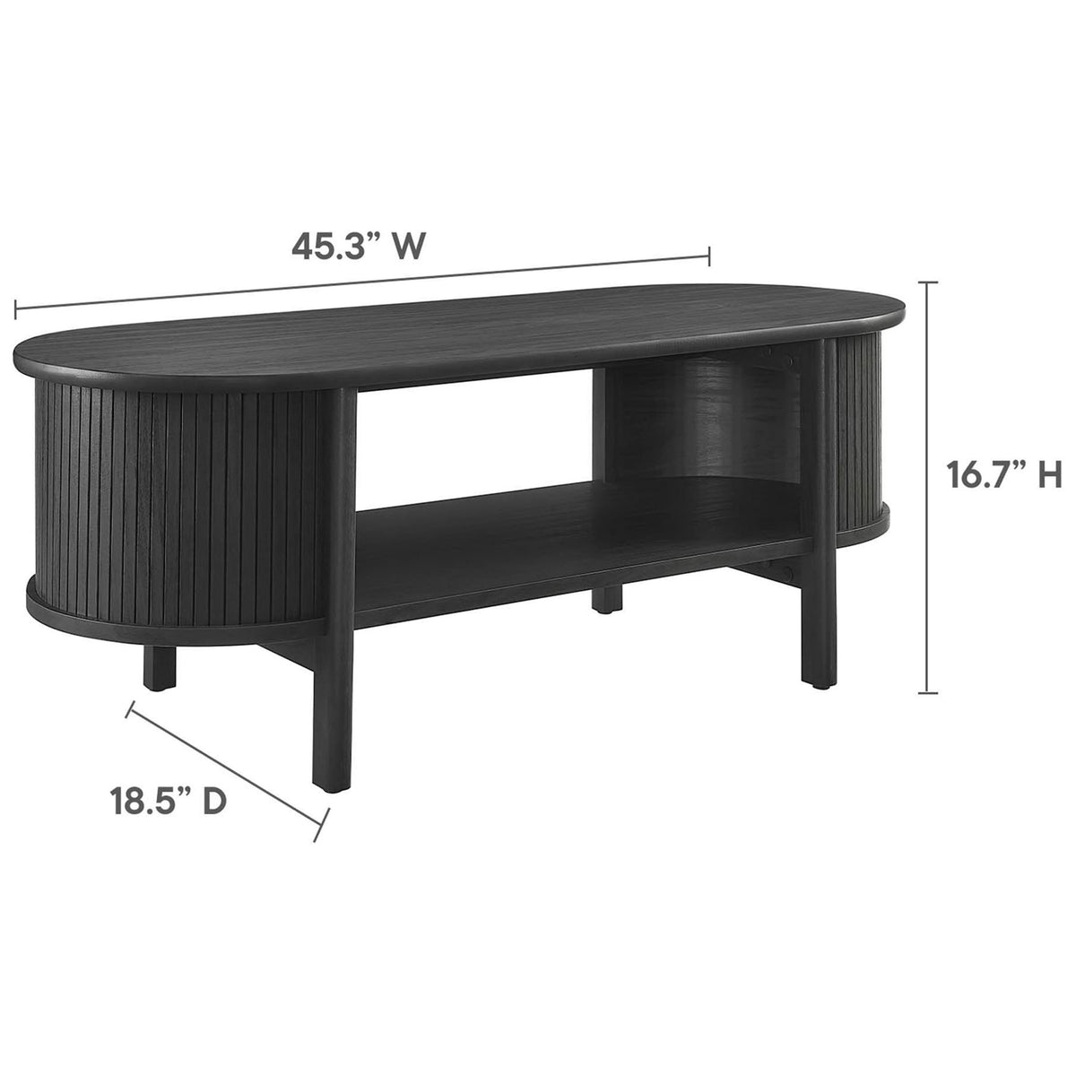 Proportioned for everyday living rooms, offering ample surface space with a handy open shelf below. || EEI-6837-BLK || dimension_studio