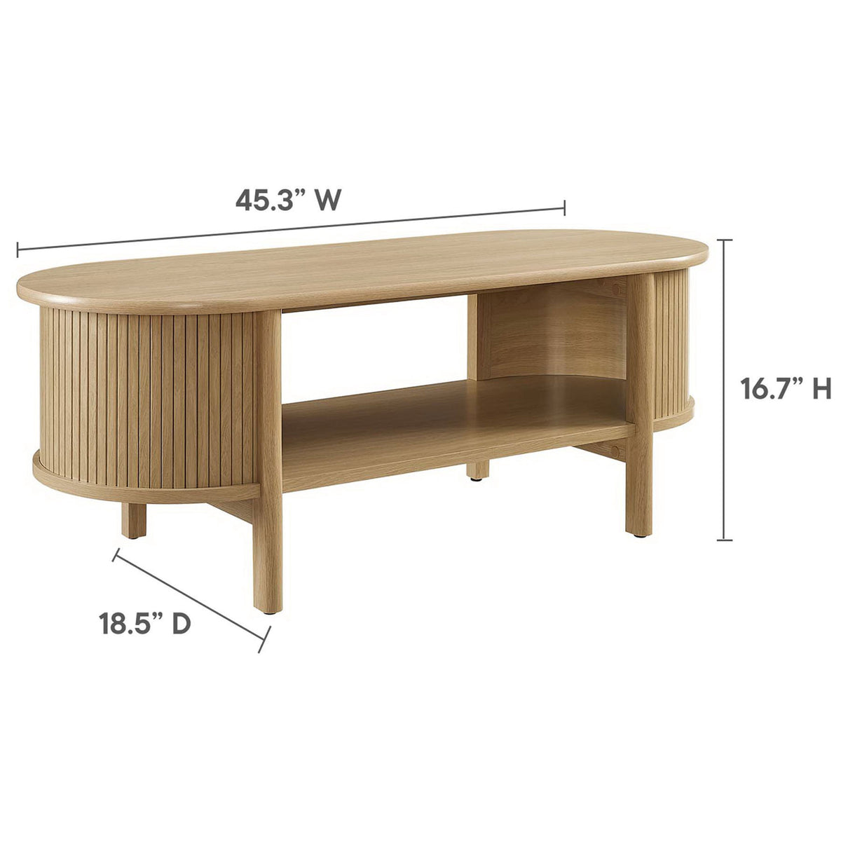 Low-profile oval coffee table sized for modern living rooms || EEI-6837-OAK || dimension_studio