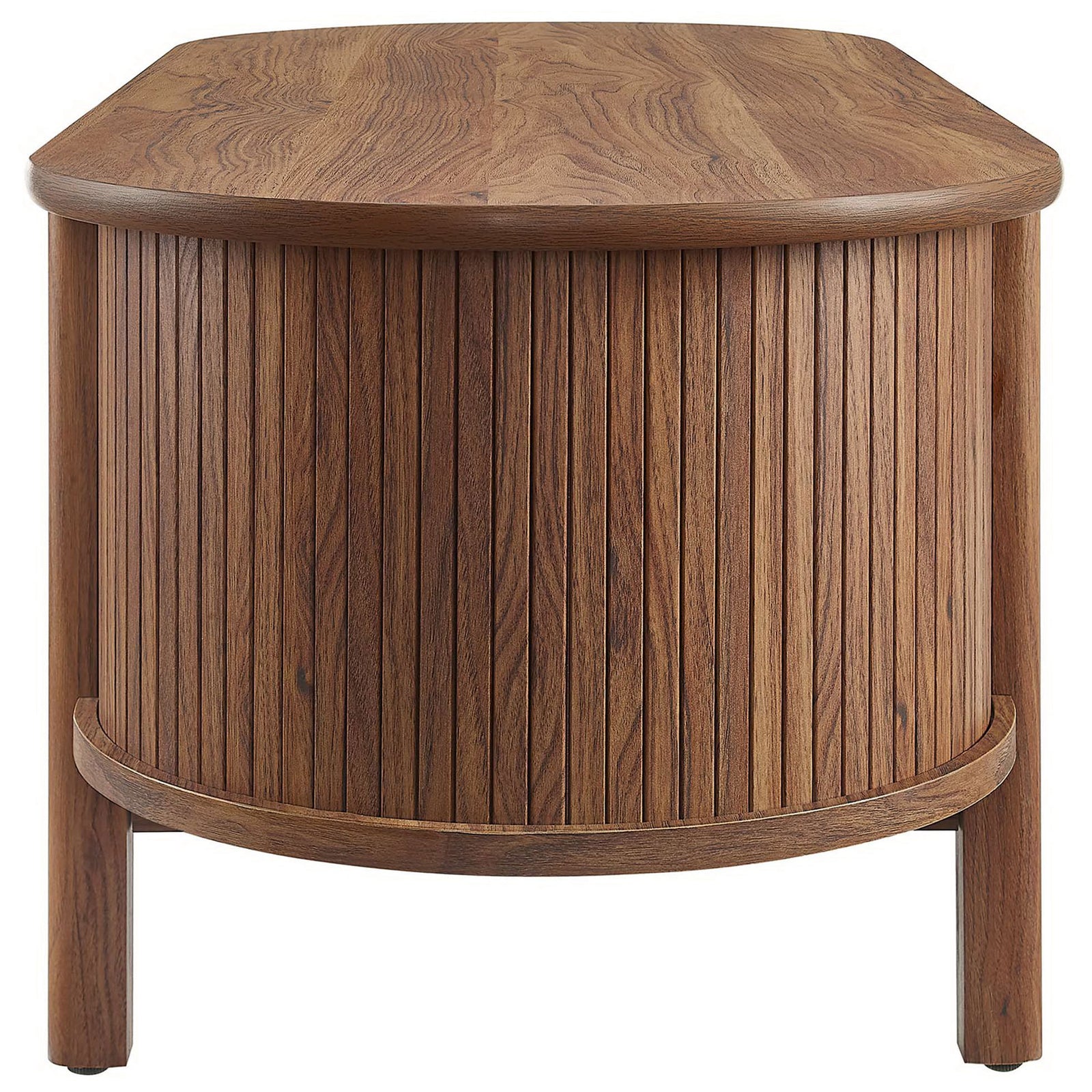 Rounded end with vertical fluting showcases smooth curves and a warm walnut tone || EEI-6837-WAL || side_studio