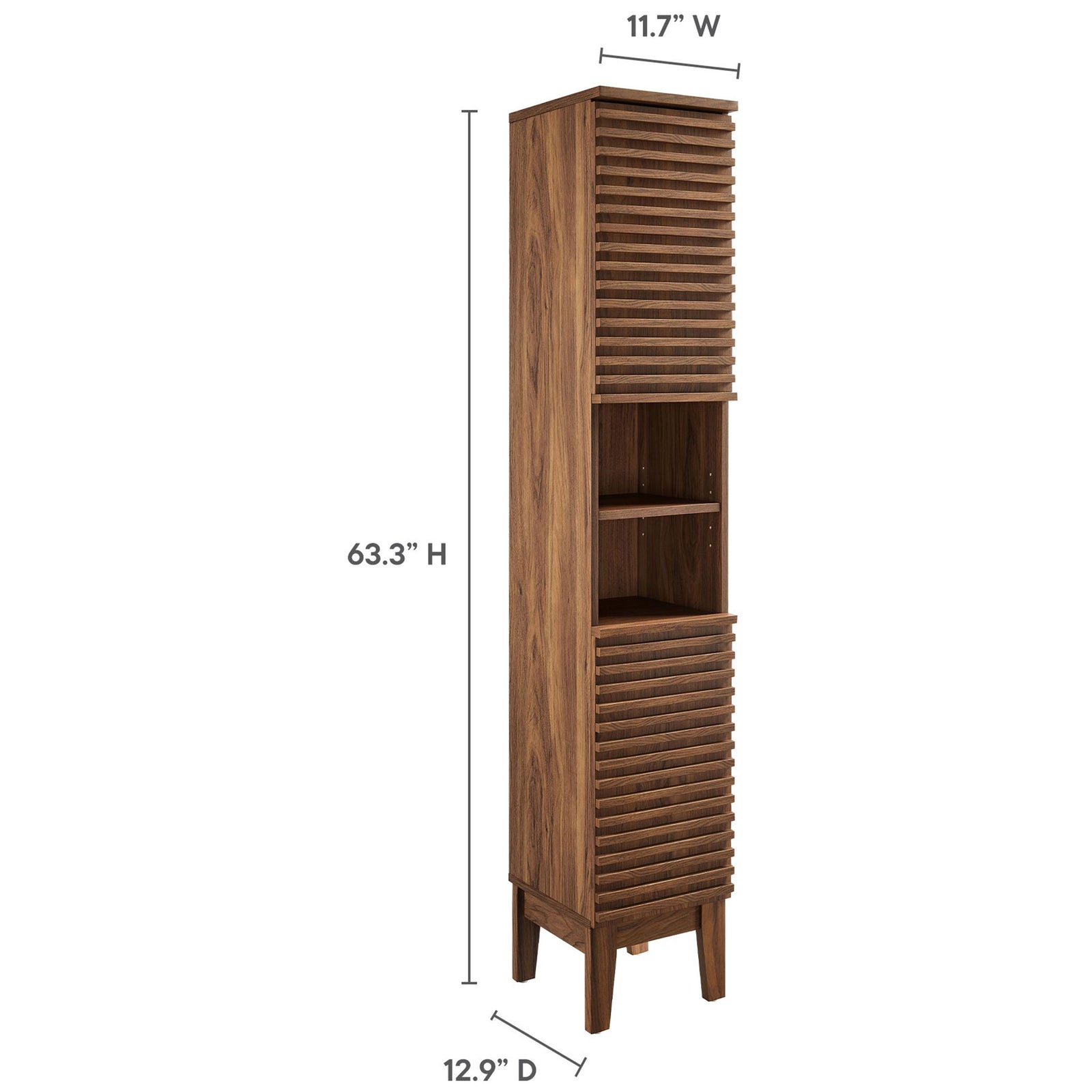 Tall, space-saving tower sized for narrow baths with generous vertical storage capacity || EEI-6851-WAL || dimension_studio
