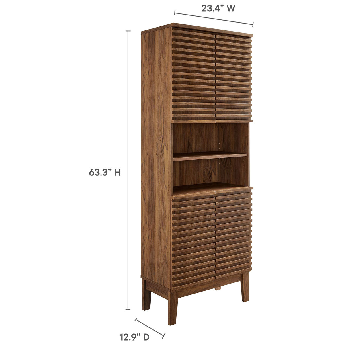 Tall storage cabinet sized for compact footprints with generous vertical capacity || EEI-6852-WAL || dimension_studio