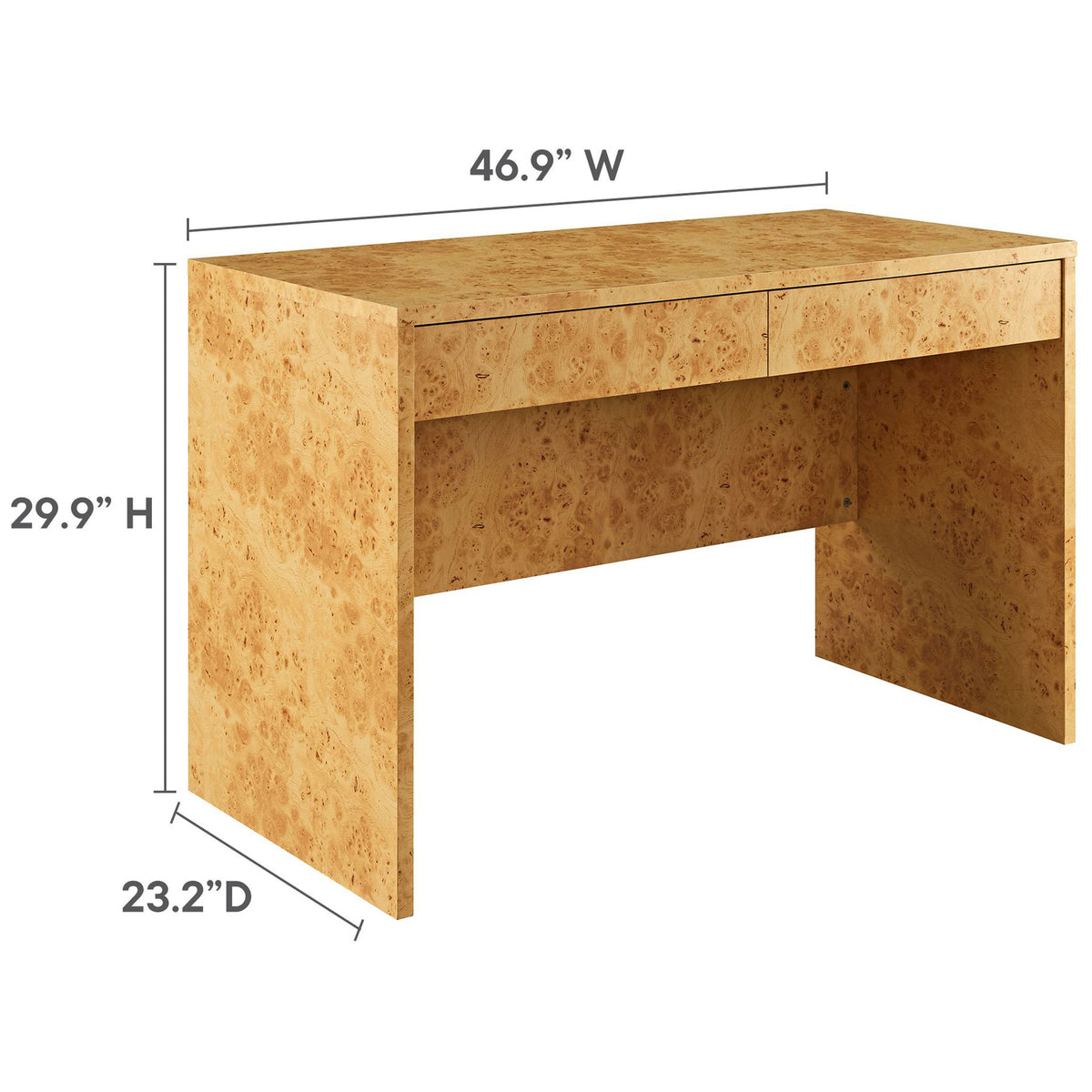 Compact 46.9 inch wide desk with 23.2 inch depth and 29.9 inch height for versatile placement || EEI-6858-BUR || dimension_studio