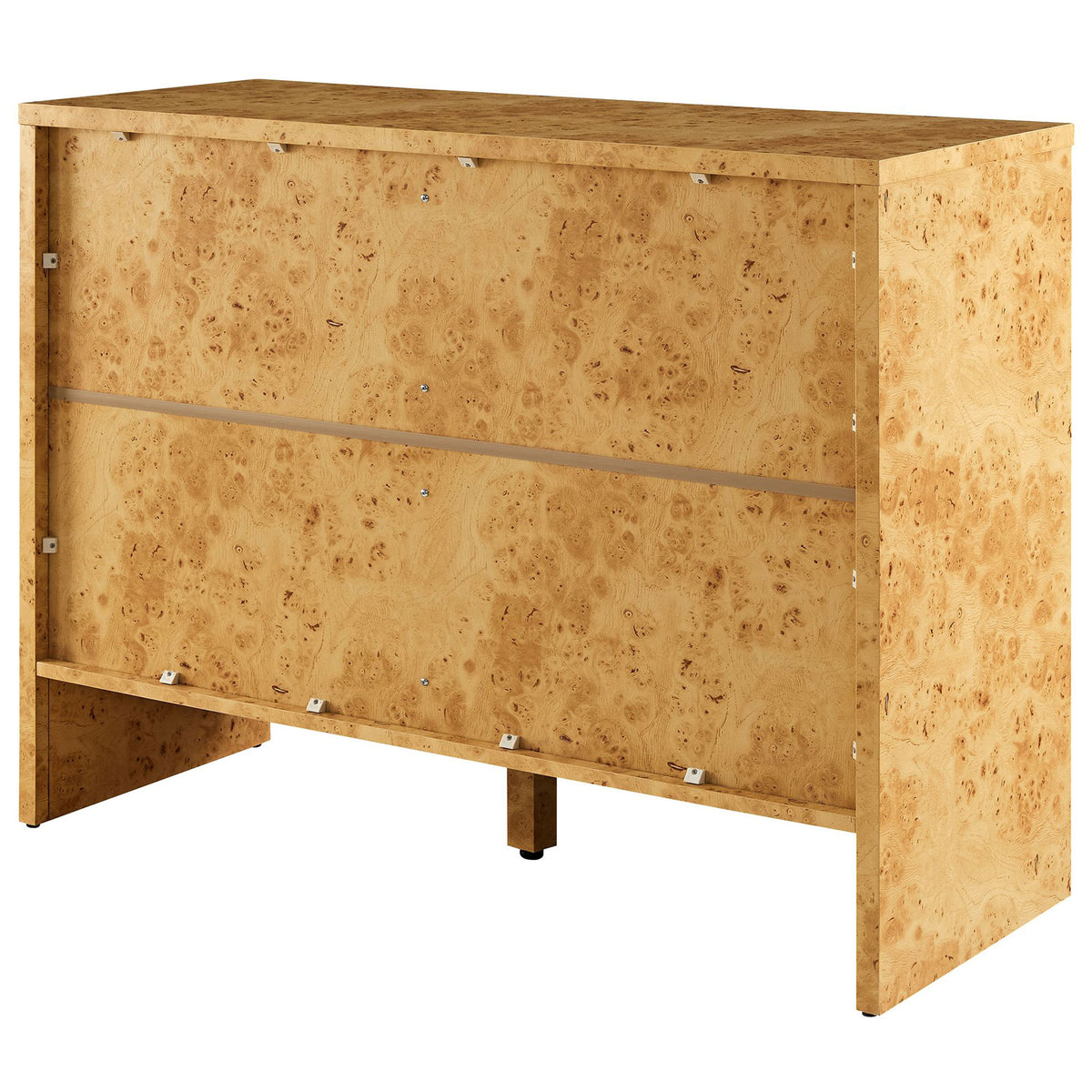 Finished burl wood back panel on the Hudson sideboard, ideal for floating in open living or dining spaces. || EEI-6859-BUR || back_angle_studio