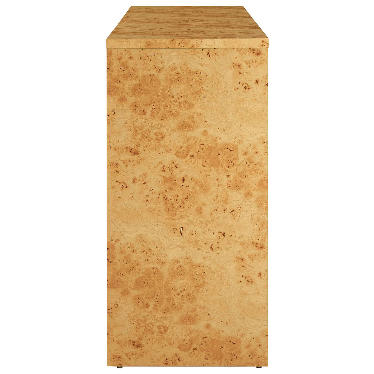 Side panel of the Hudson burl wood sideboard with clean lines and flowing natural grain || EEI-6860-BUR || side_studio