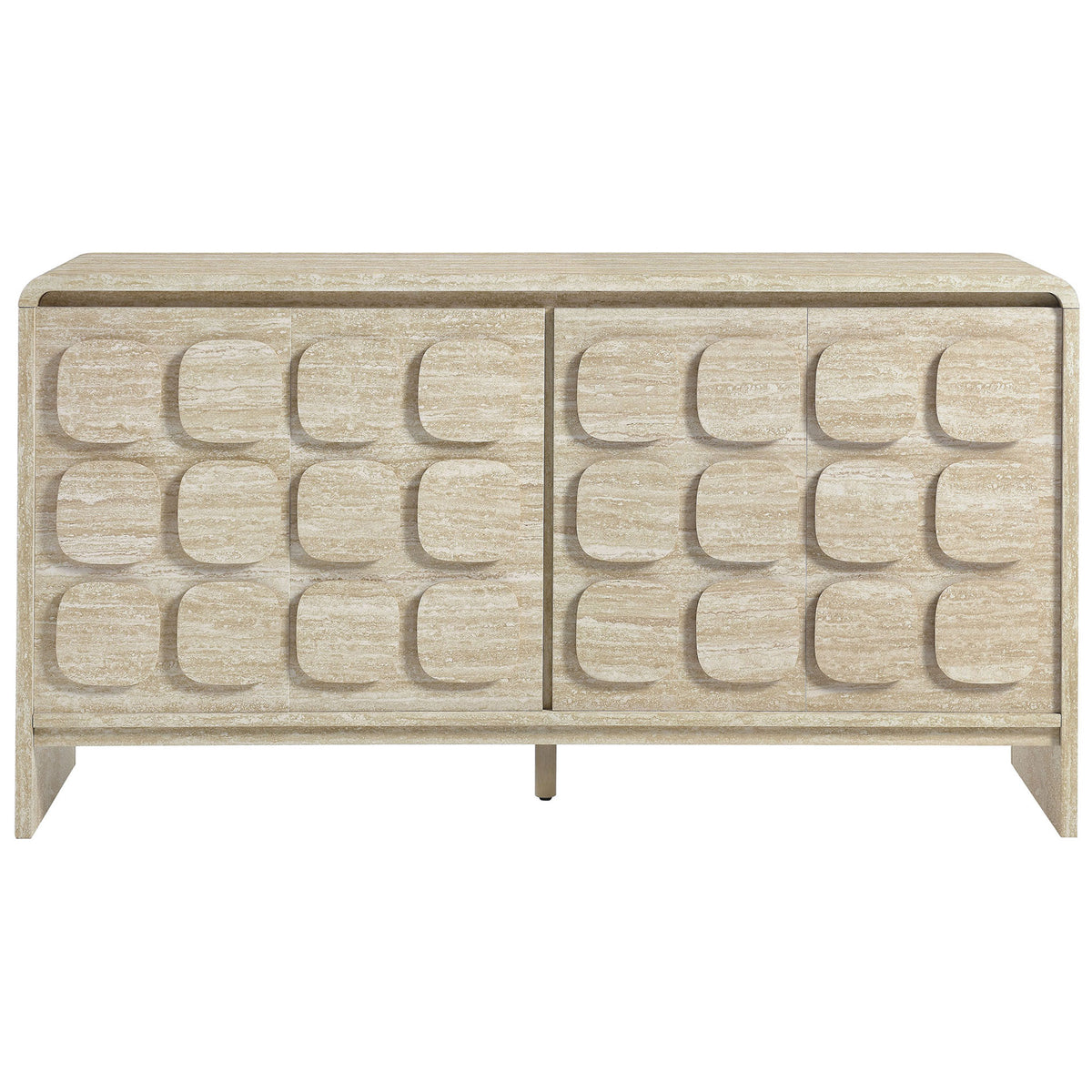 Toscana 61 inch sideboard with travertine-look finish and bold raised circular door motif || EEI-6862-TRA || front_studio