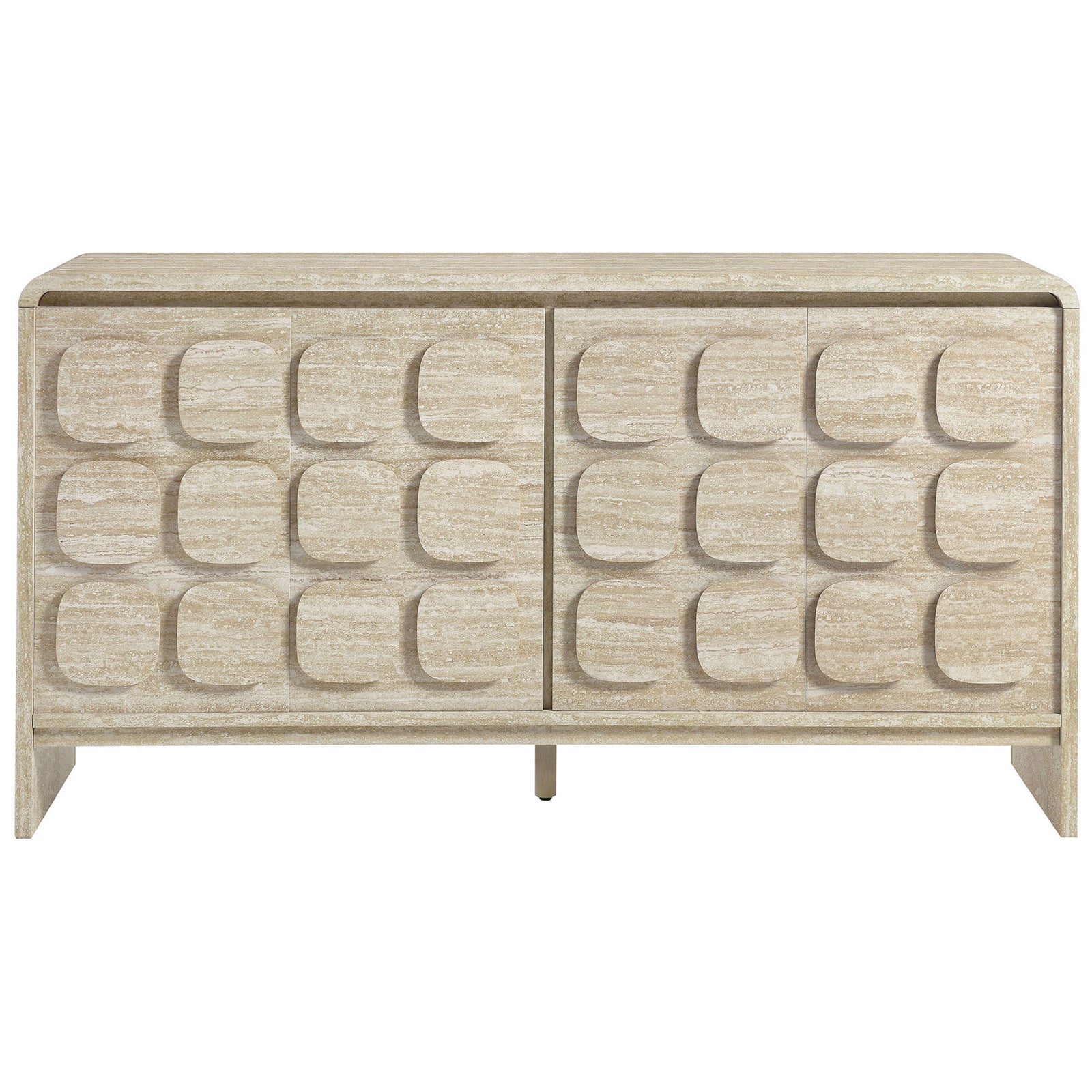Toscana 61 inch sideboard with travertine-look finish and bold raised circular door motif || EEI-6862-TRA || front_studio