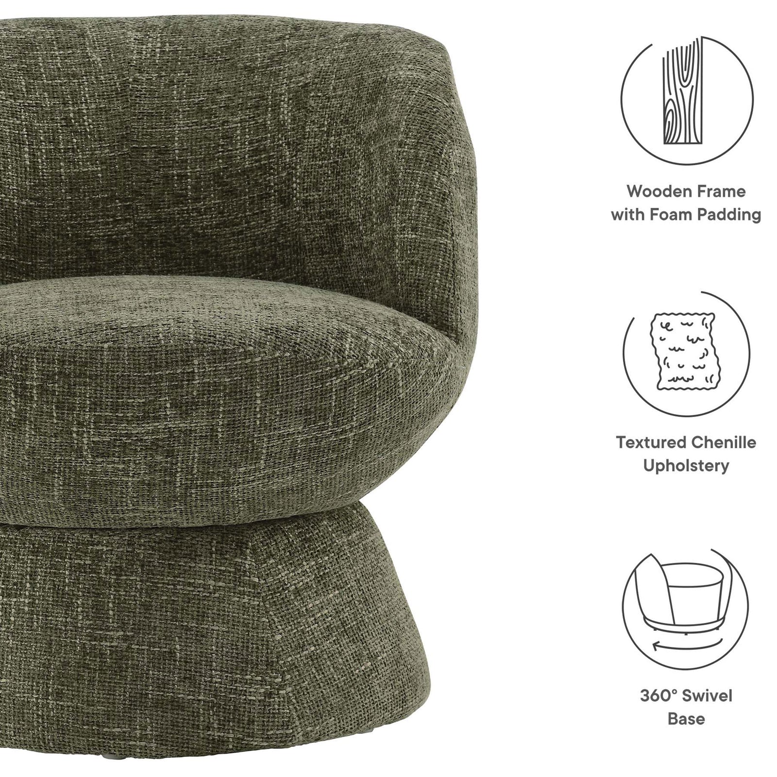 Durable wooden frame, dense foam cushioning, and smooth 360-degree swivel comfort || EEI-6863-BAS || callout_studio