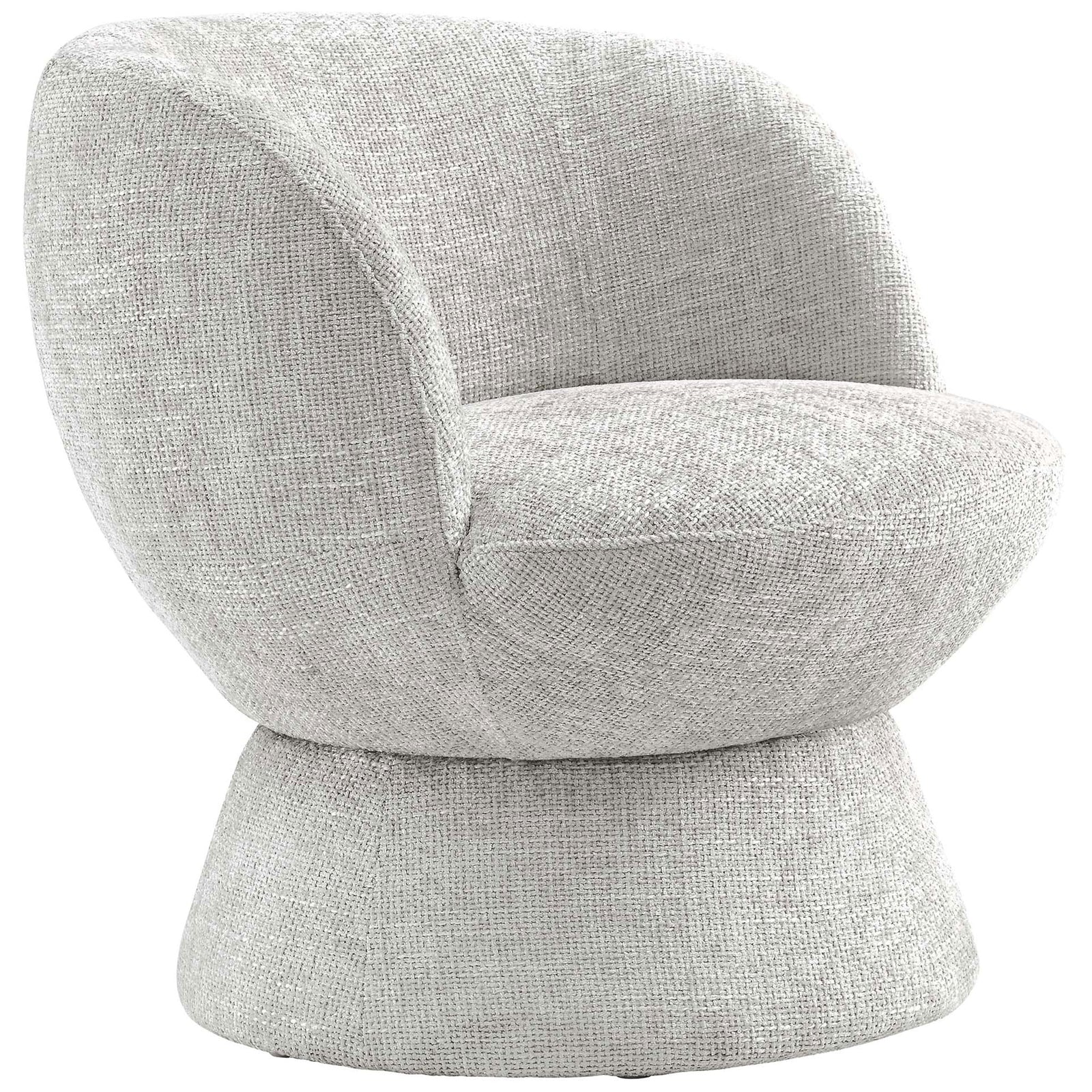 Modern swivel armchair with rounded silhouette and textured chenille upholstery for cozy, chic seating. || EEI-6863-DOV || front_angle_studio